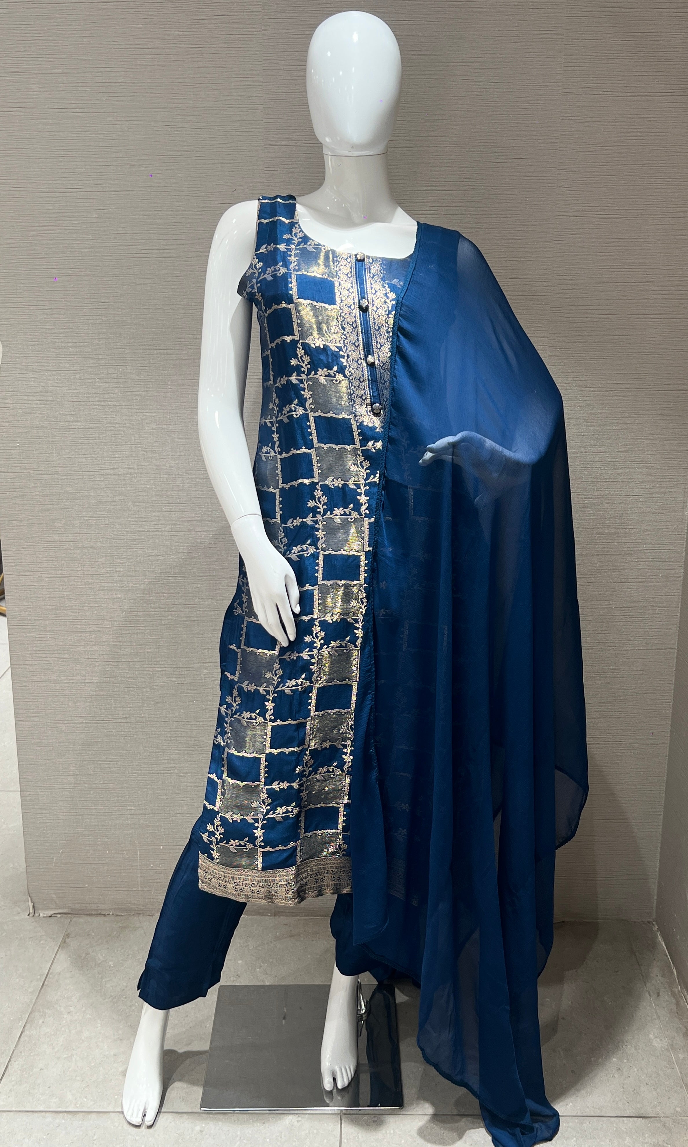Blue kurta set Zari weaving 3333