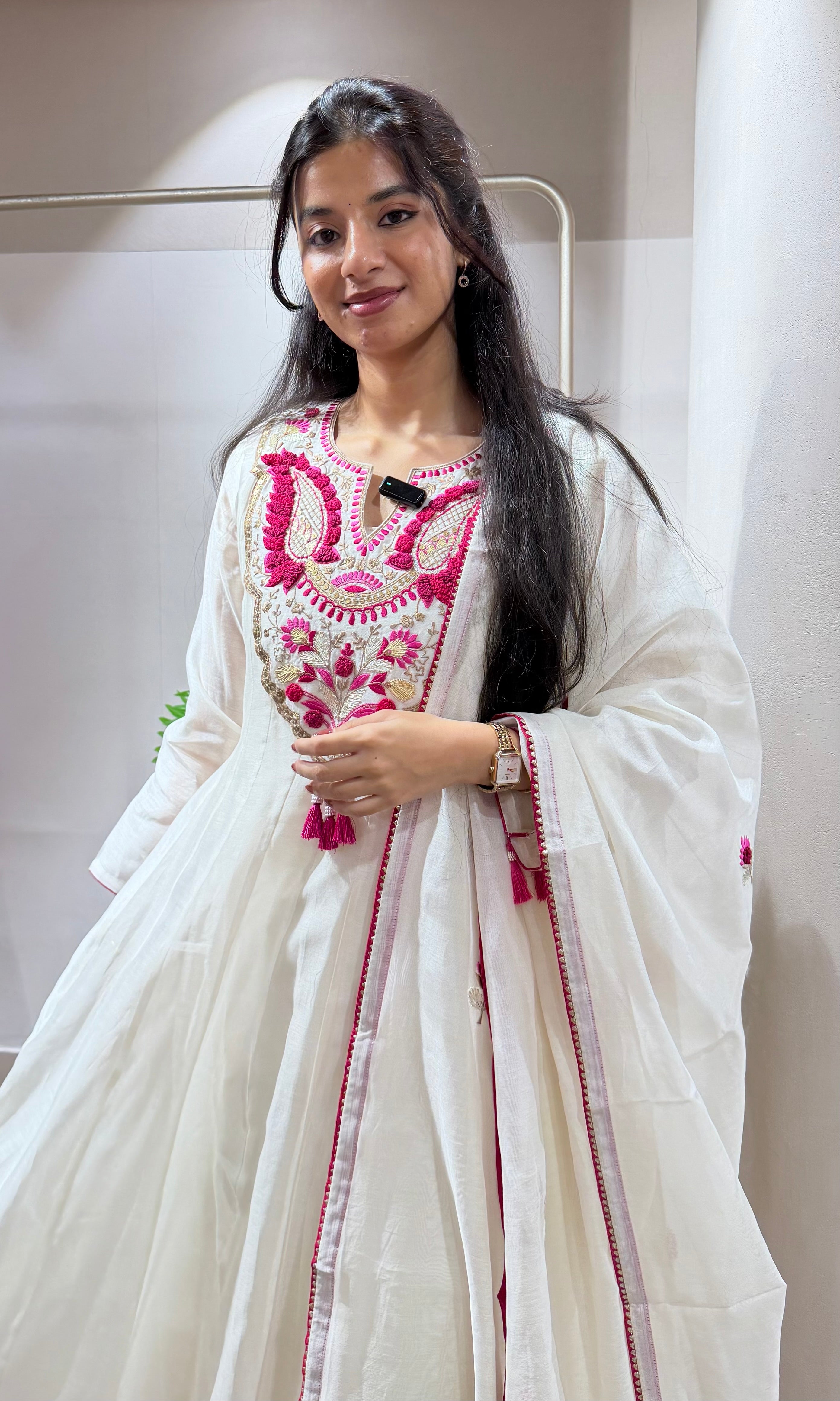 Half White Cotton Embroidery anarkali set