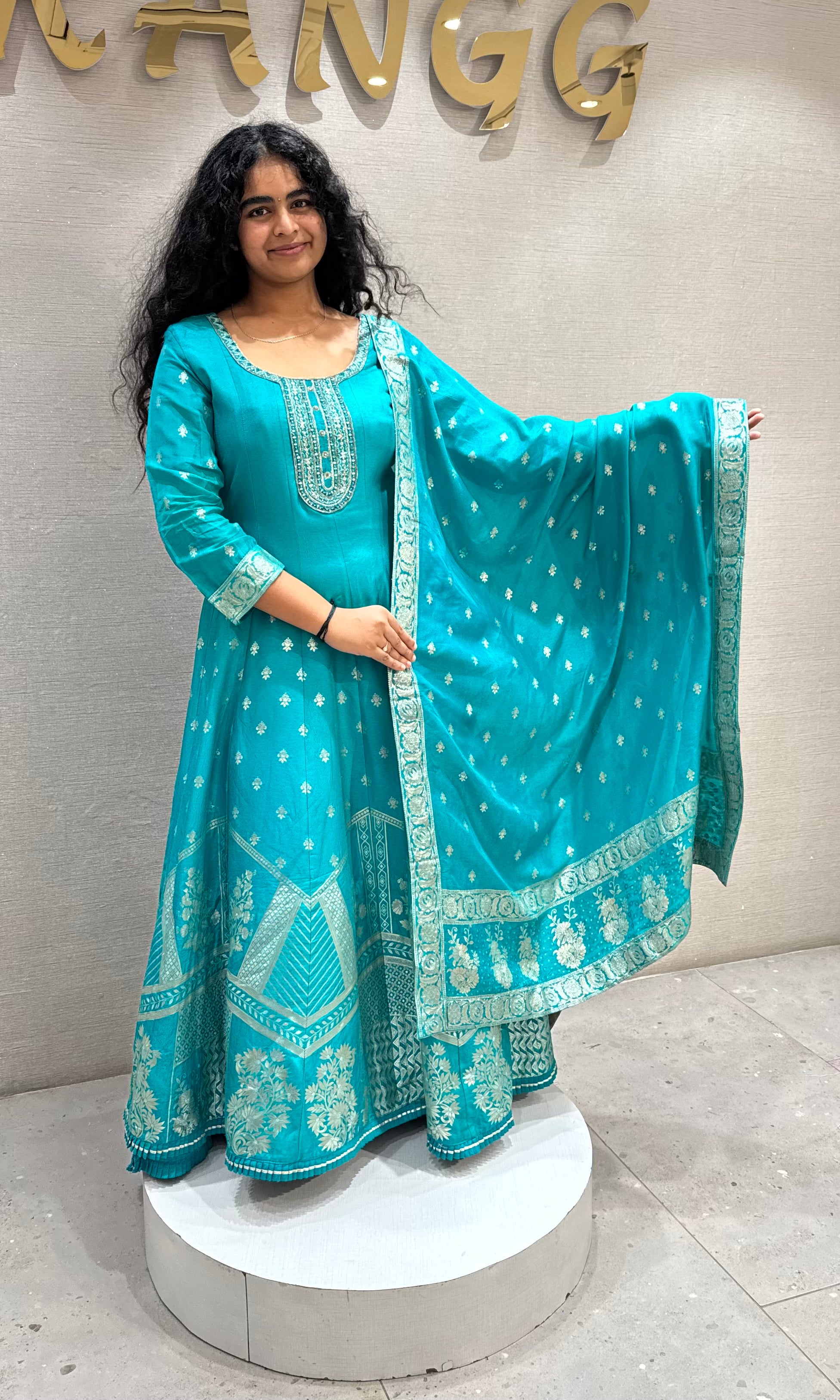 BLUE Silk Banarasi Anarkali SET