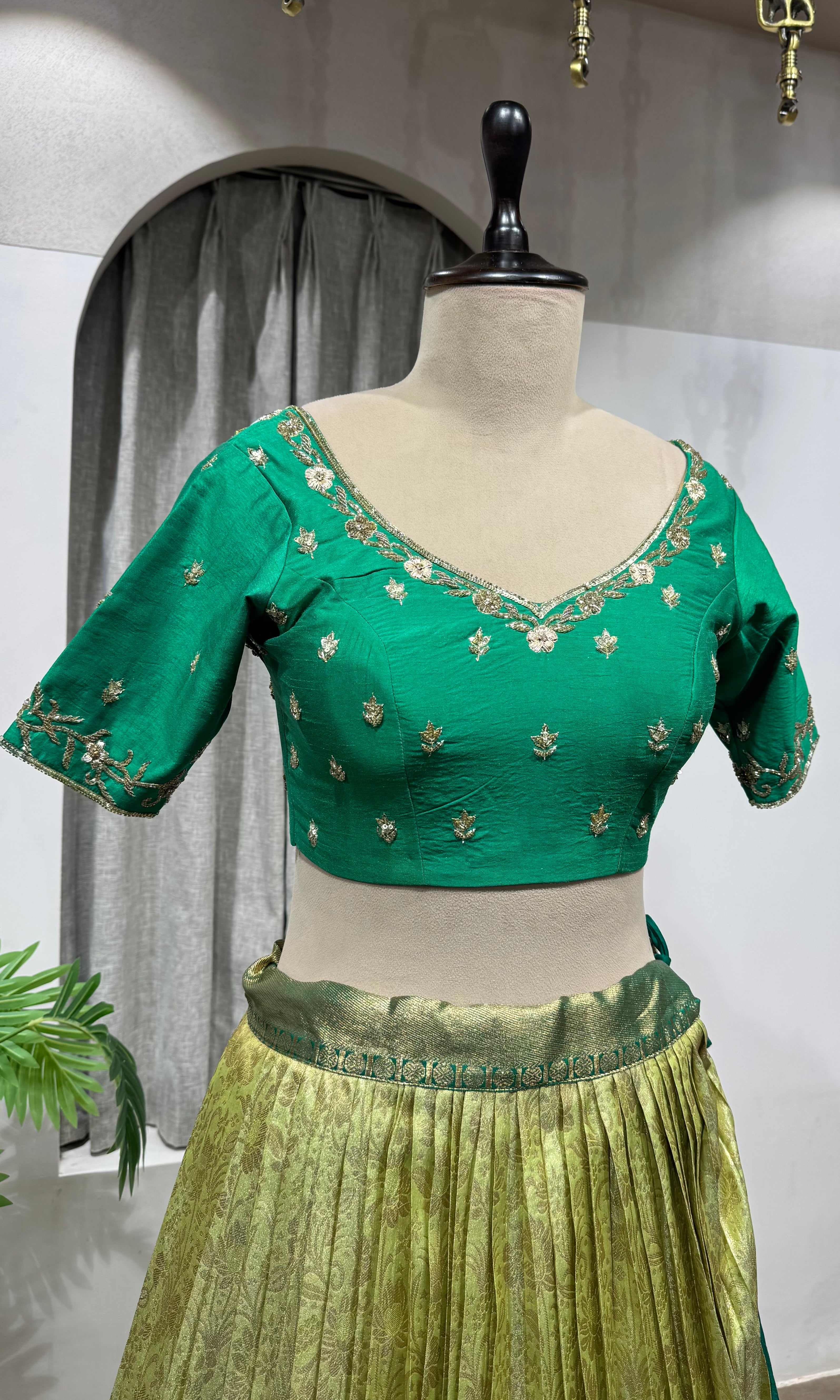 GREEN KANJIVARAM PATTU LEHENGA