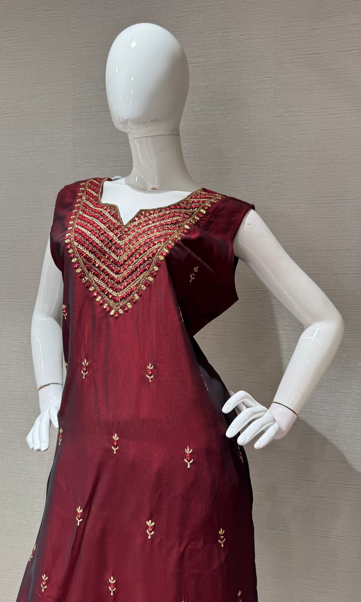 Maroon Golden Silk Embroidered Kurta Set