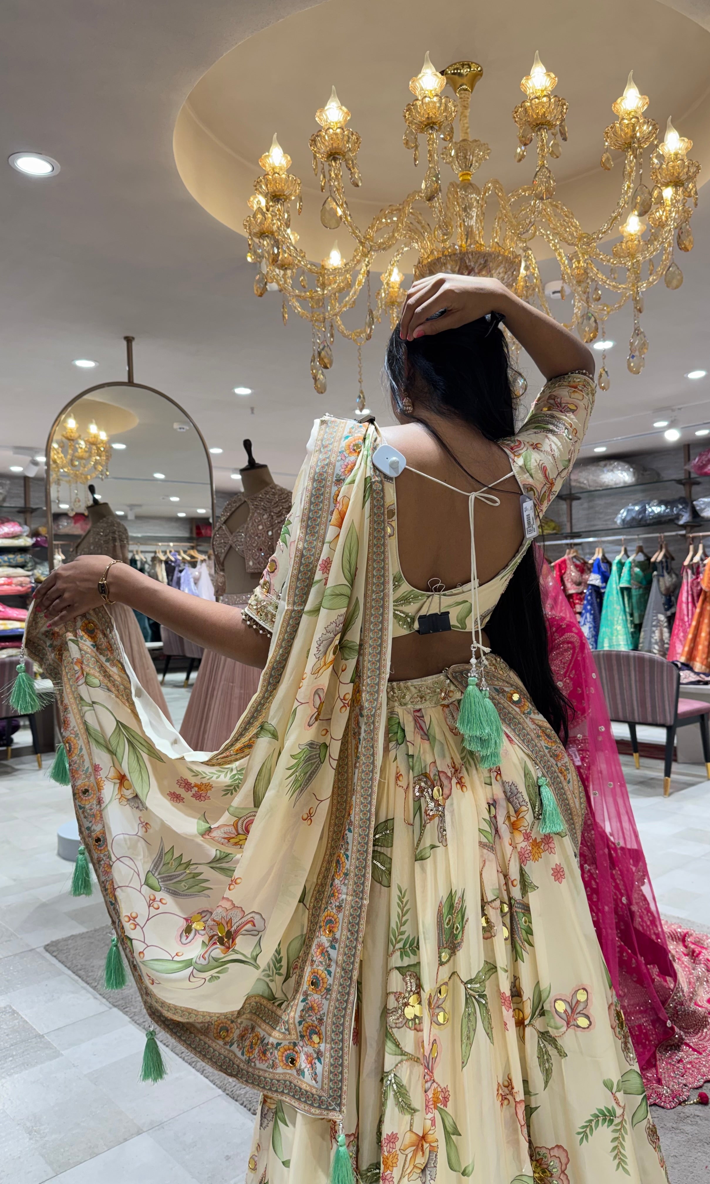 IVORY INTRICATE FLORAL EMBROIDERED LEHENGA