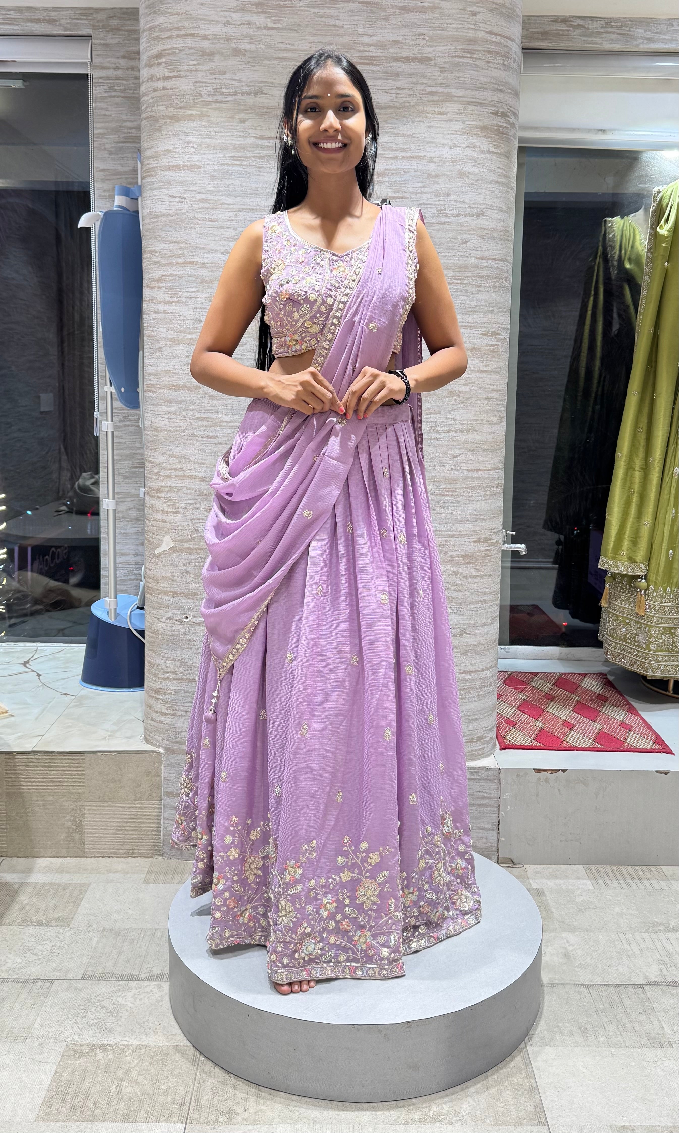 LAVENDER FLORAL EMBROIDERED LEHENGA