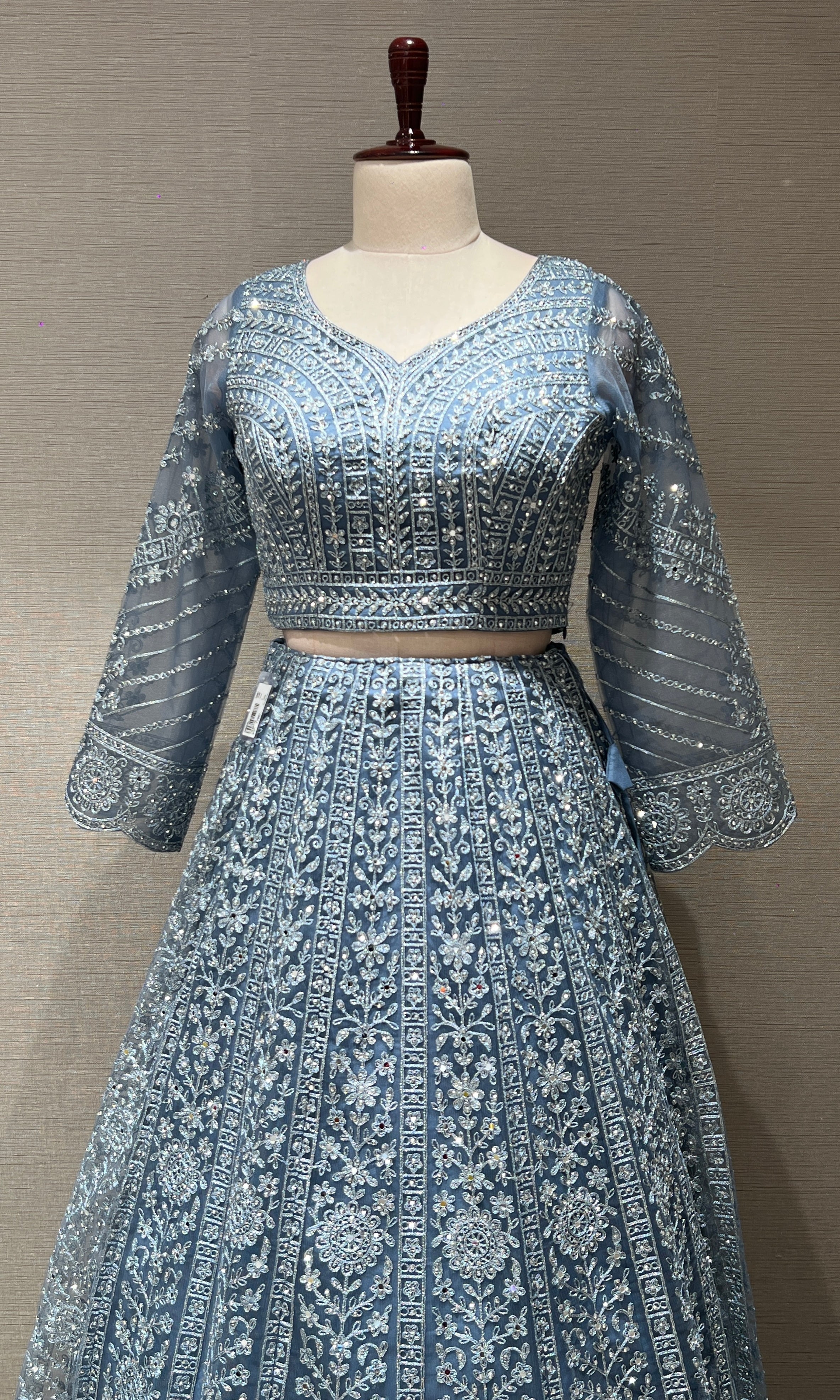 Light blue net intricate embroidered Lehenga
