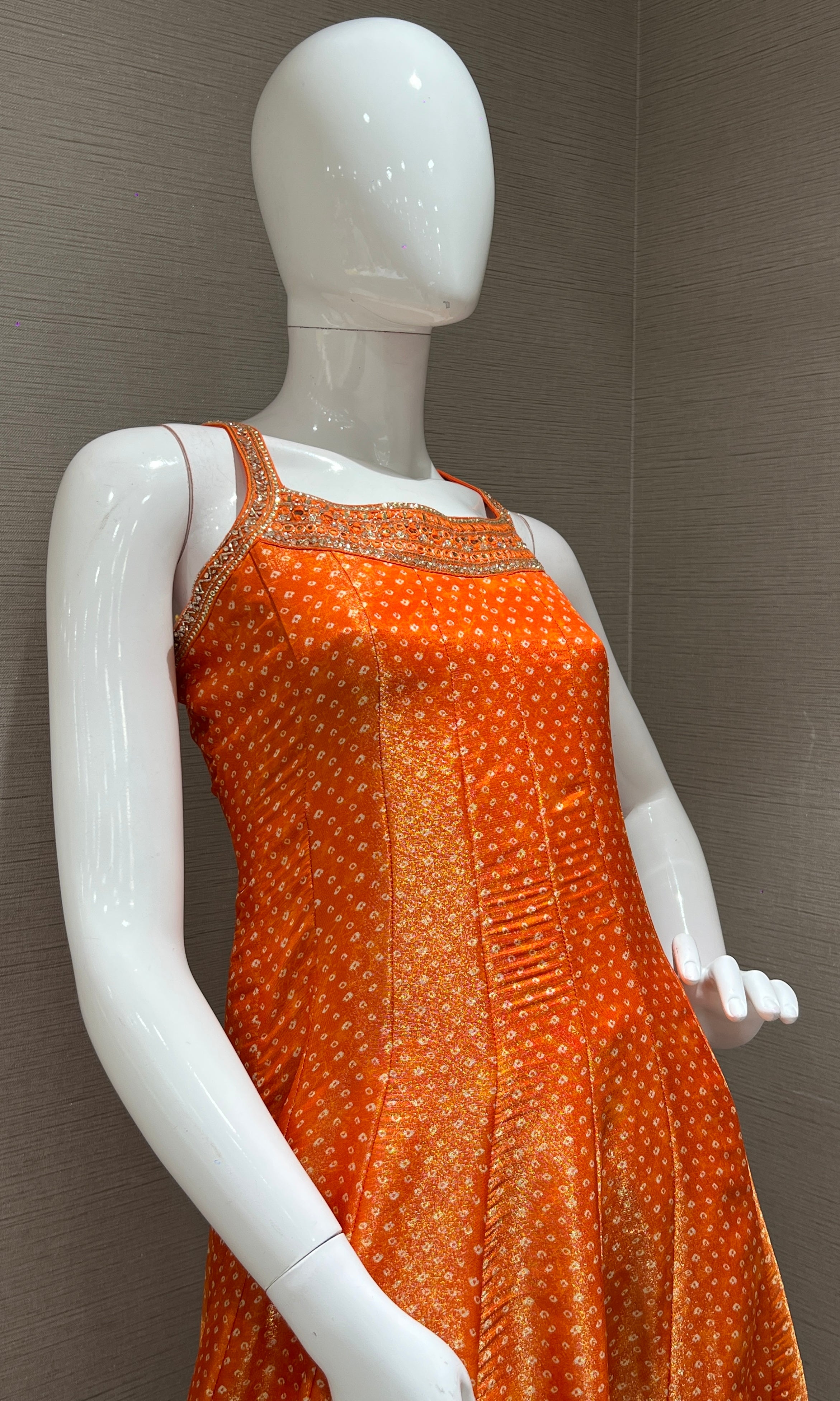 Orange Embroidered Sharara Set with Golden Stripes Dupatta