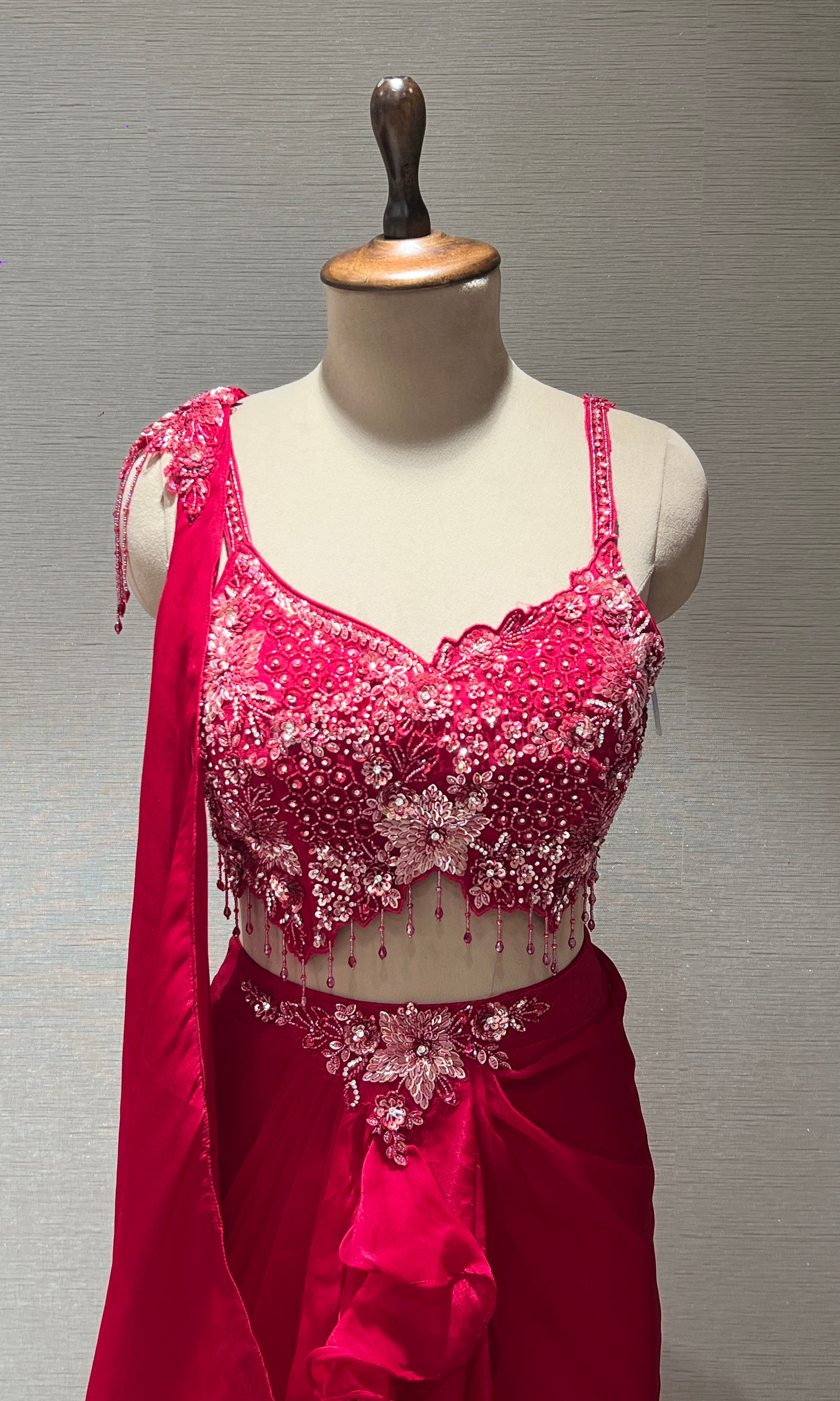 Red one minute drape saree