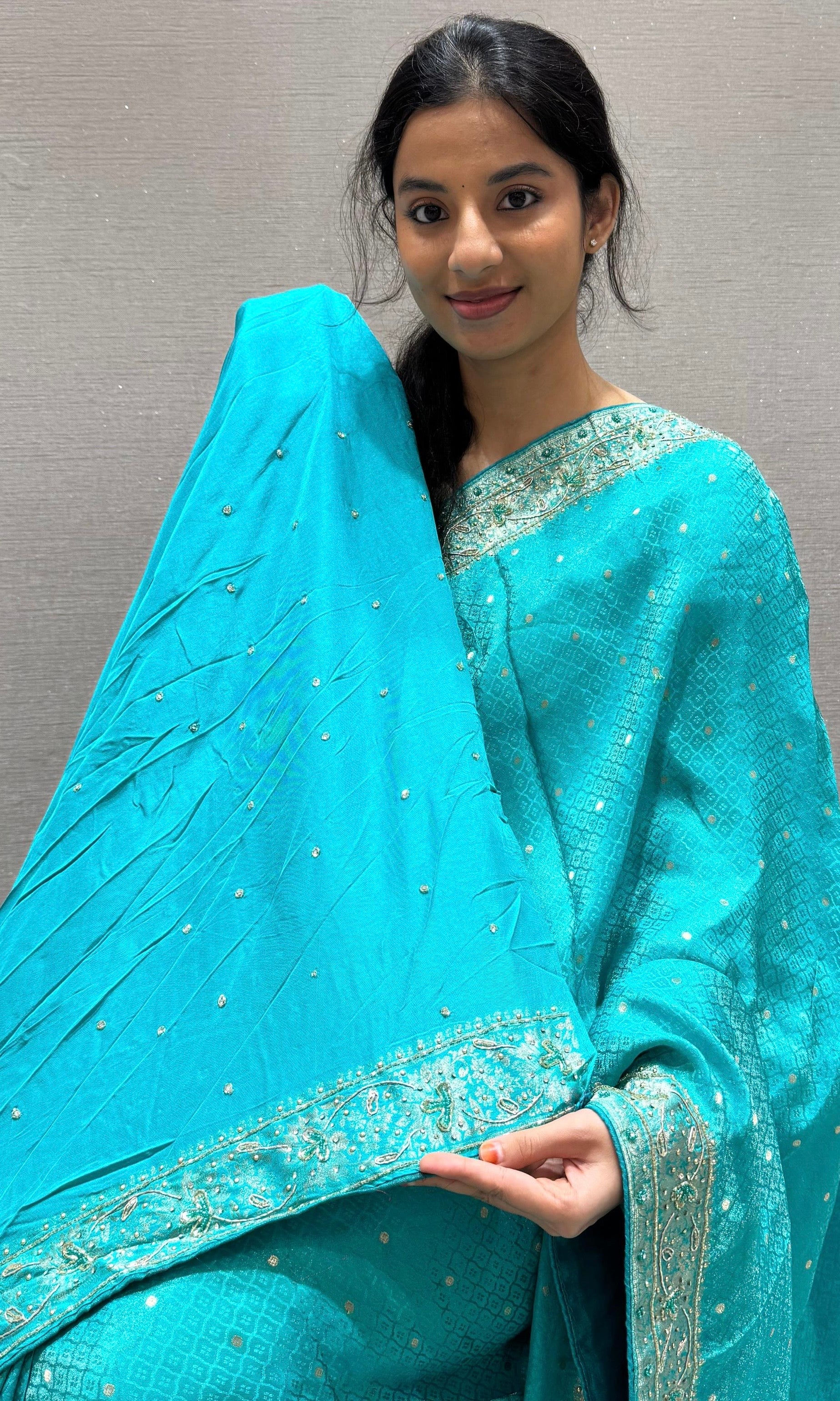 Firozi sea blue Banarasi saree