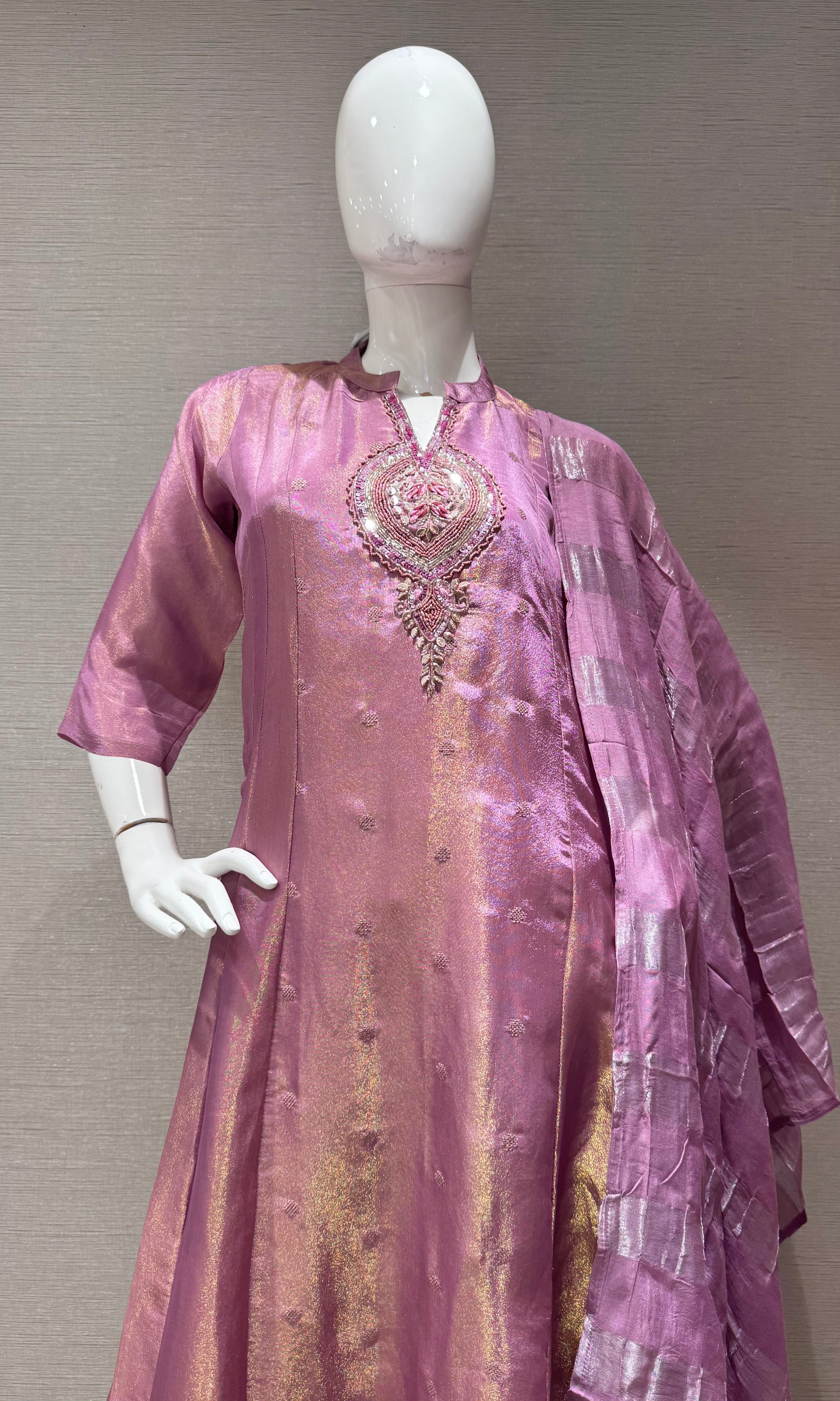 Lilac Gold Shimmer a line kurta set