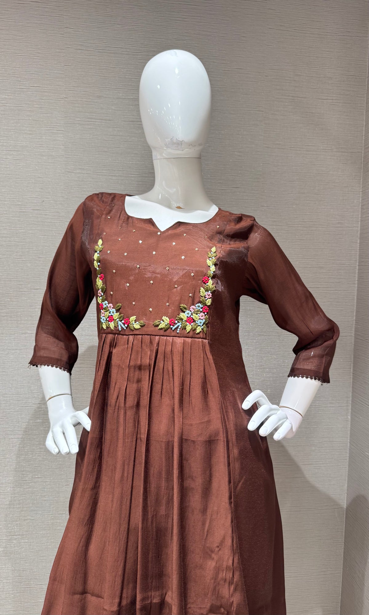 Brown chanderi silk kurta set with dupatta