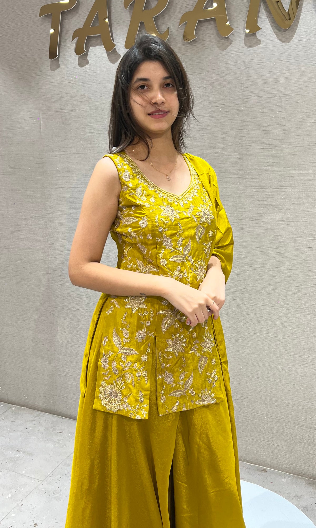 Mustard Yellow Silk Flared Palazzo set with Dupatta