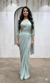 Pista Green DRAPE SAREE WITH BLOUSE & BELT