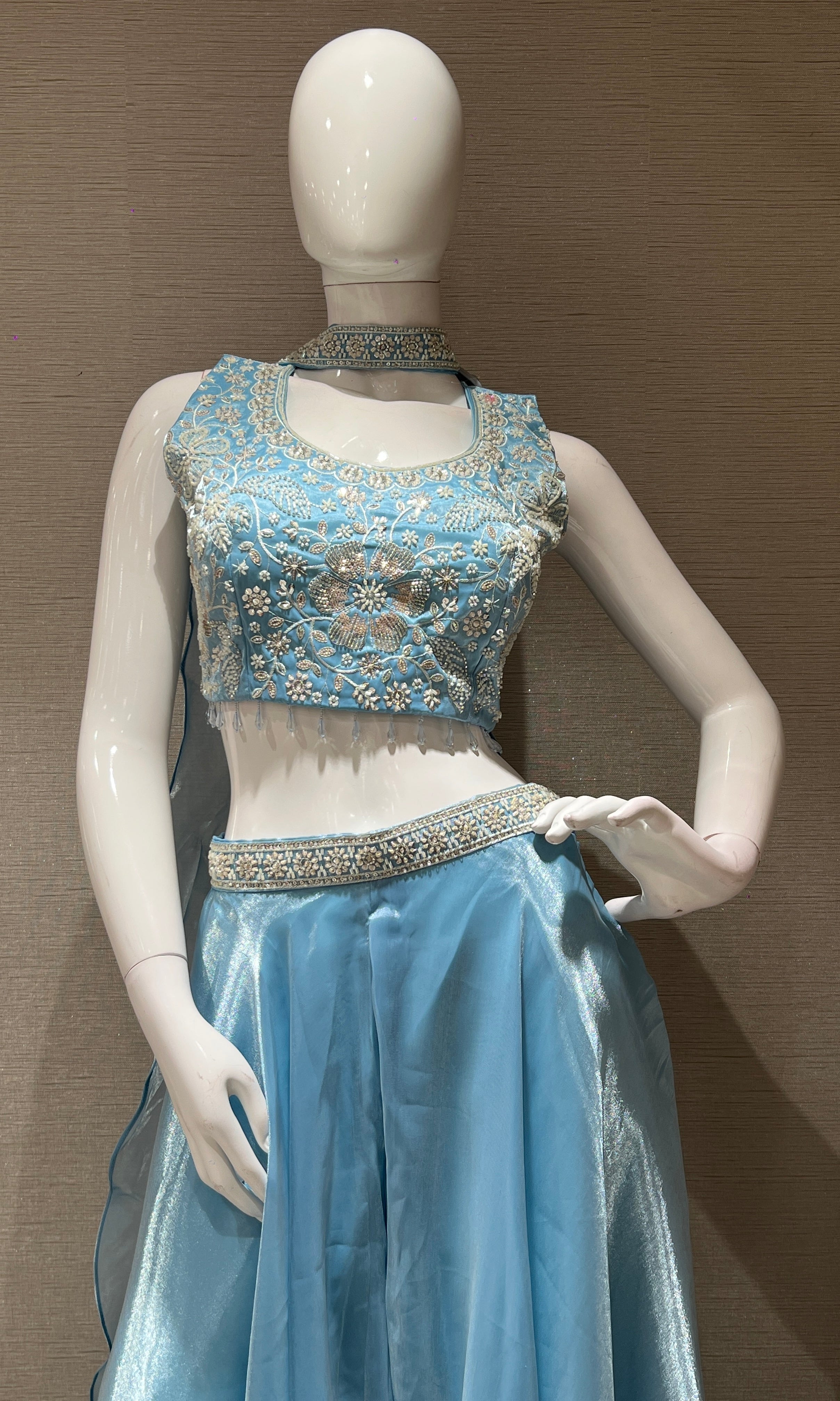 Light Blue Sequined Embroidered Palazzo Set