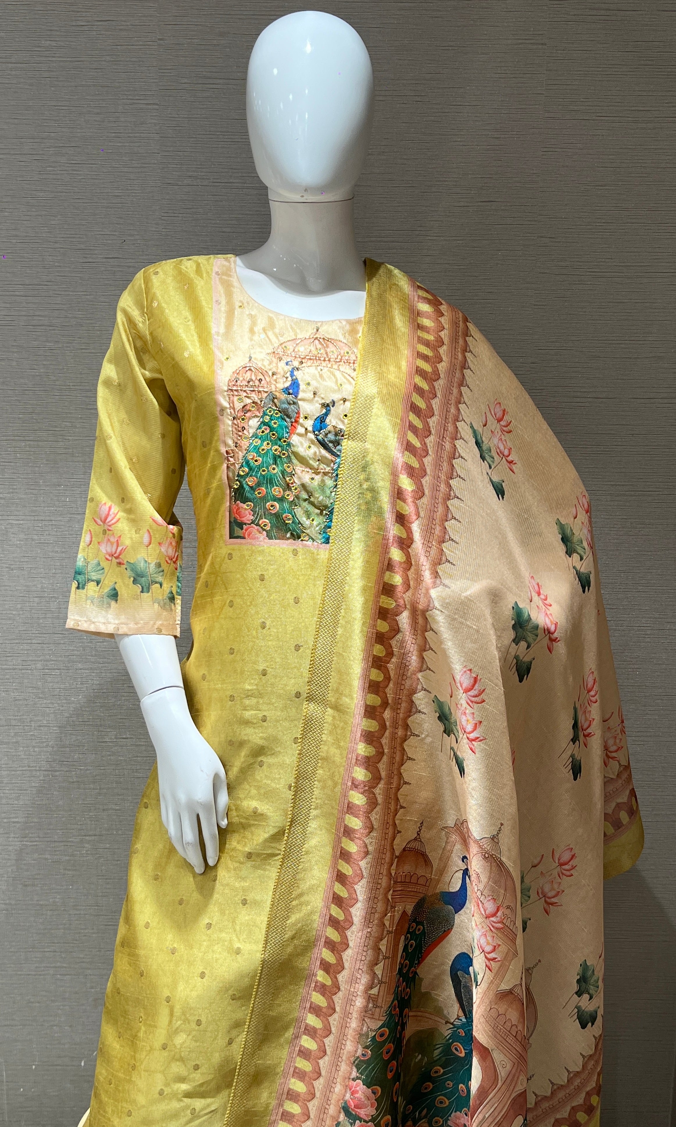 Parrot green peacock kurta set