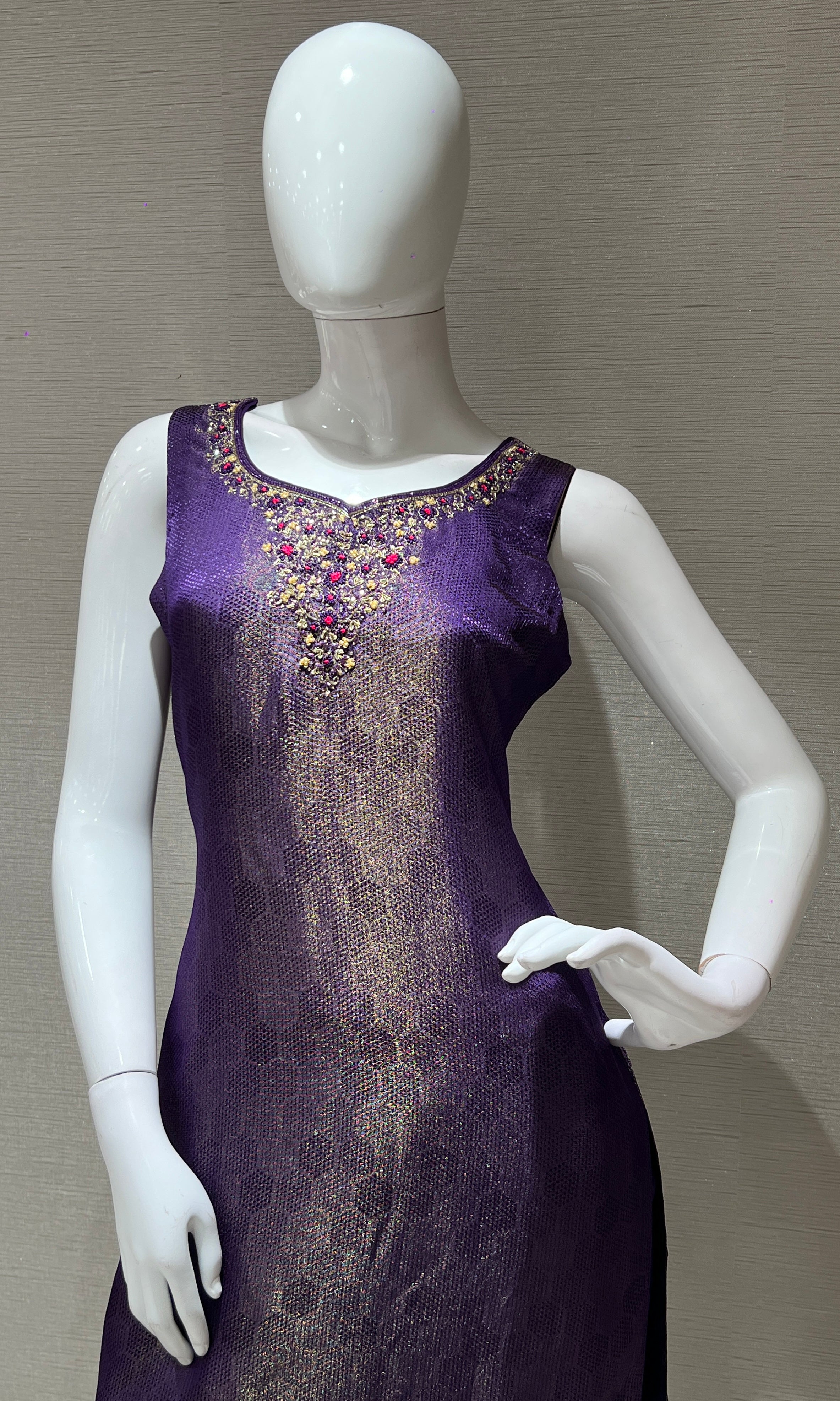 purple Embroidered Banarasi kurta set