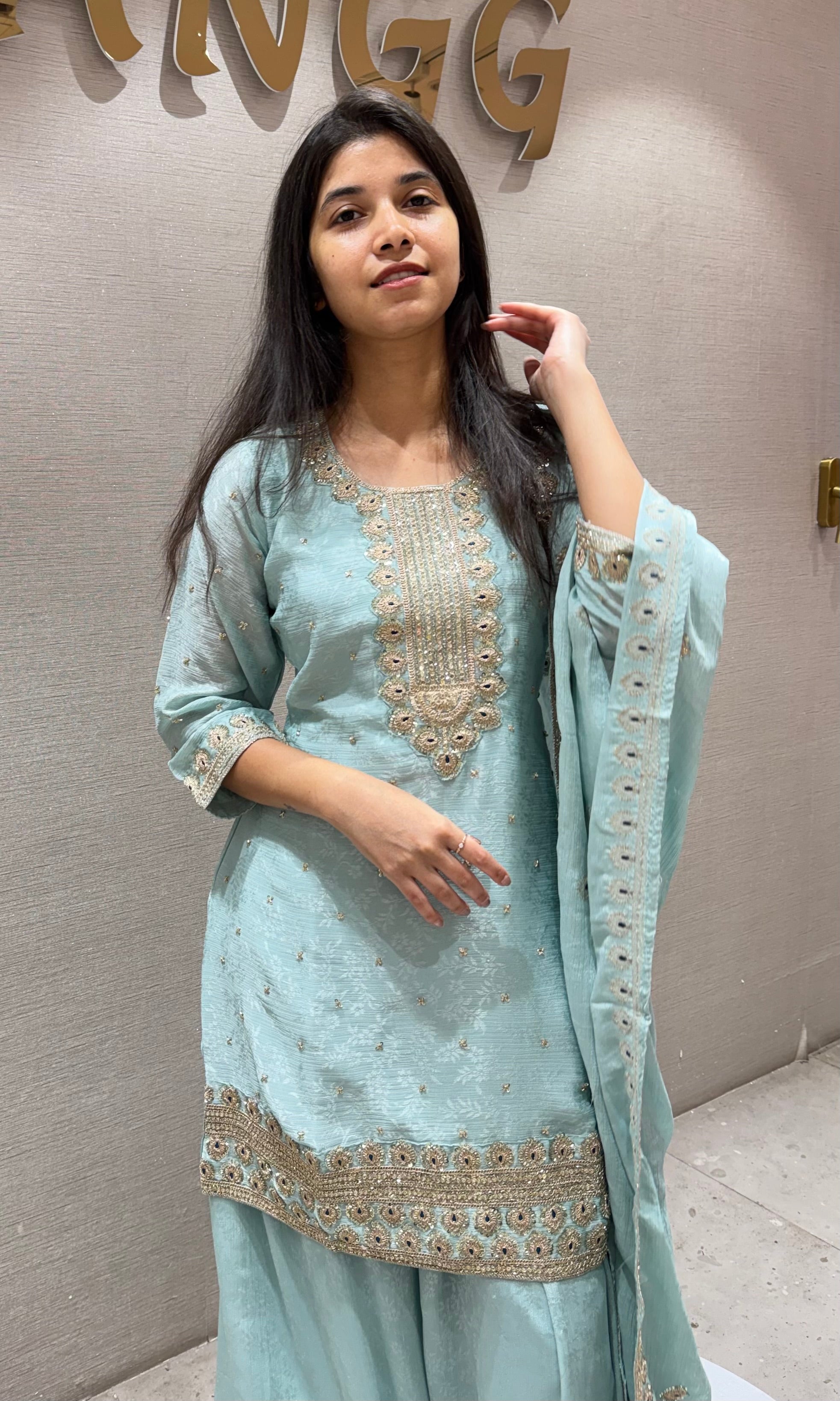 Sea blue GOLDEN EMBROIDERED Sharara SET