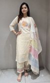 Peach Straight Kurta Set with Multicolor Pastel dupatta
