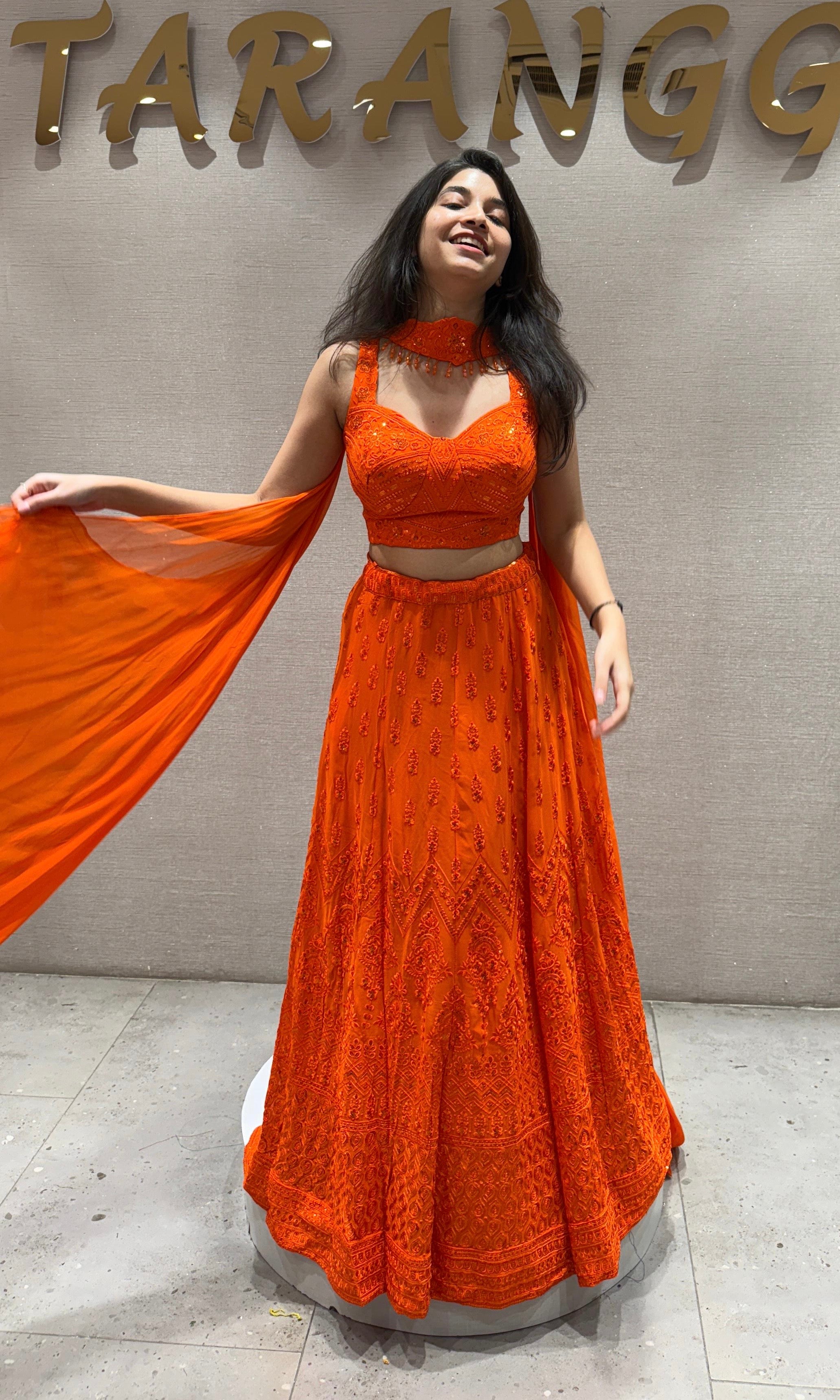 Tangerine Sparkle Sequin Lehenga