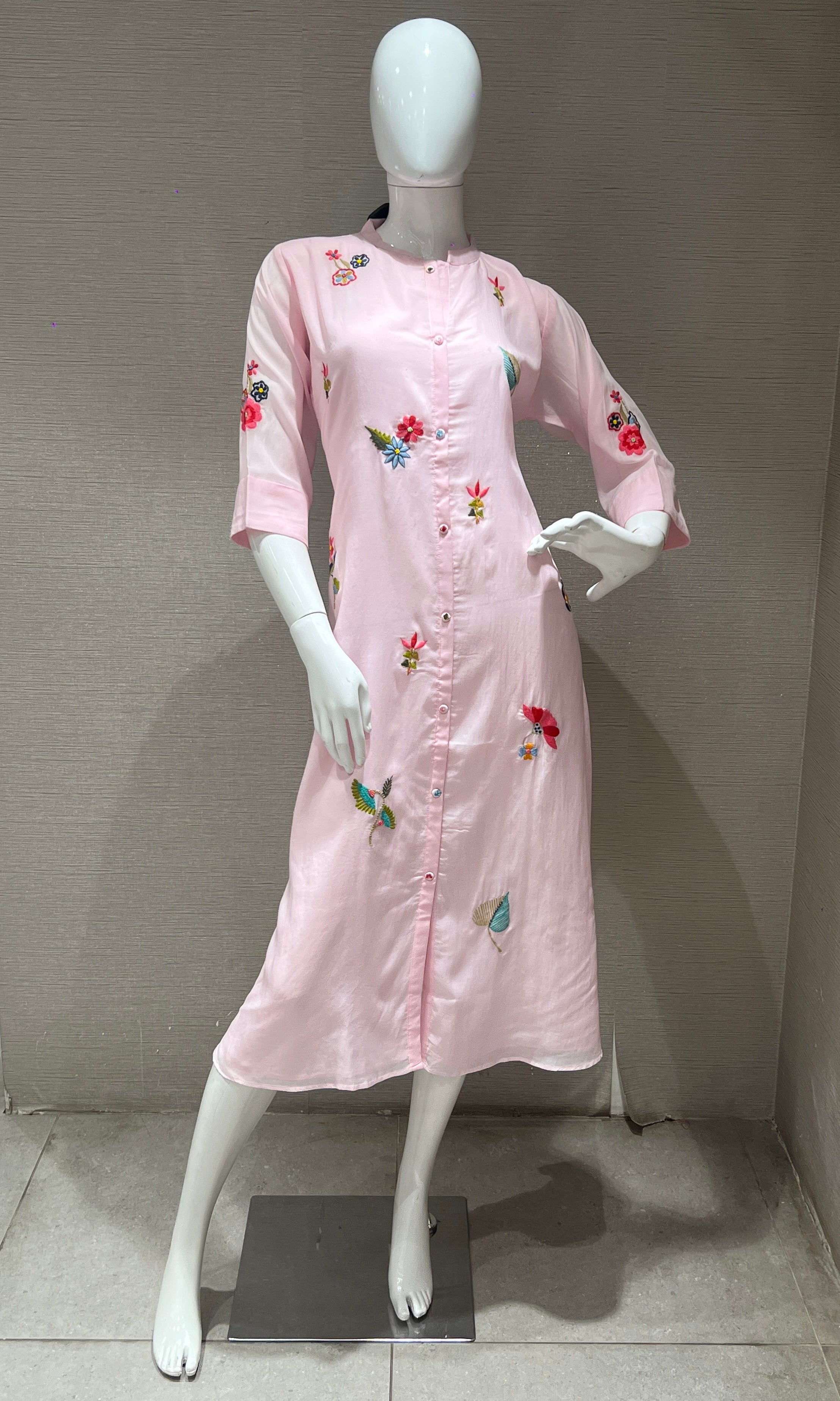 Baby pink Floral embroidery A- Line top