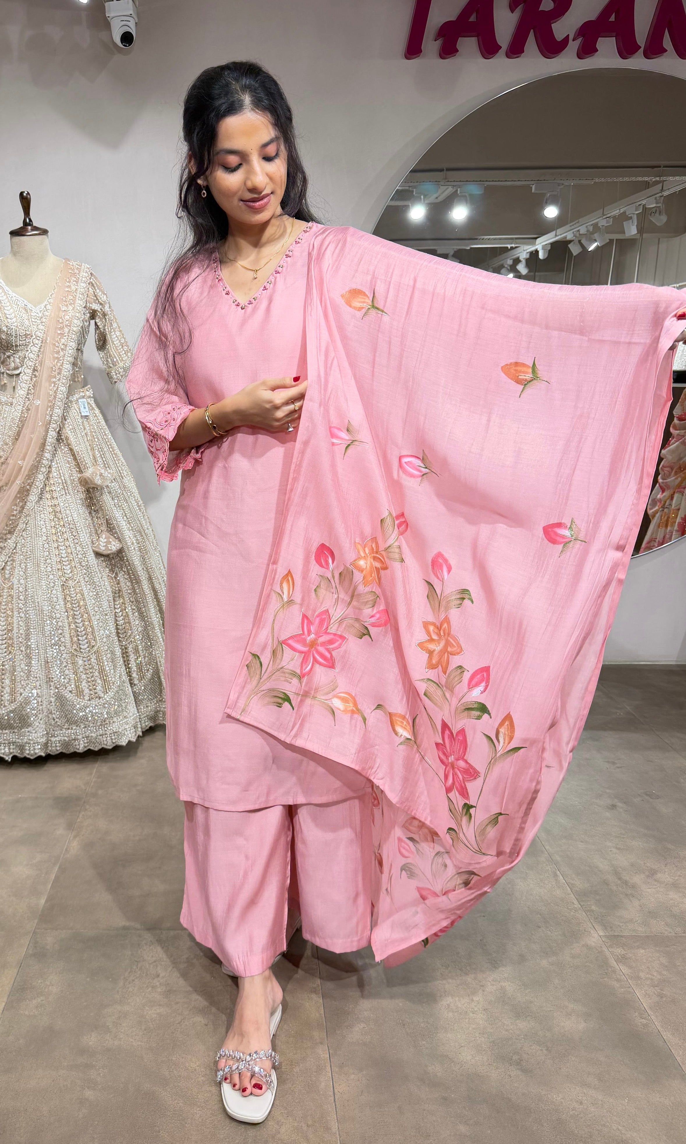 Blush Pink Floral Kaftan Kurta Set