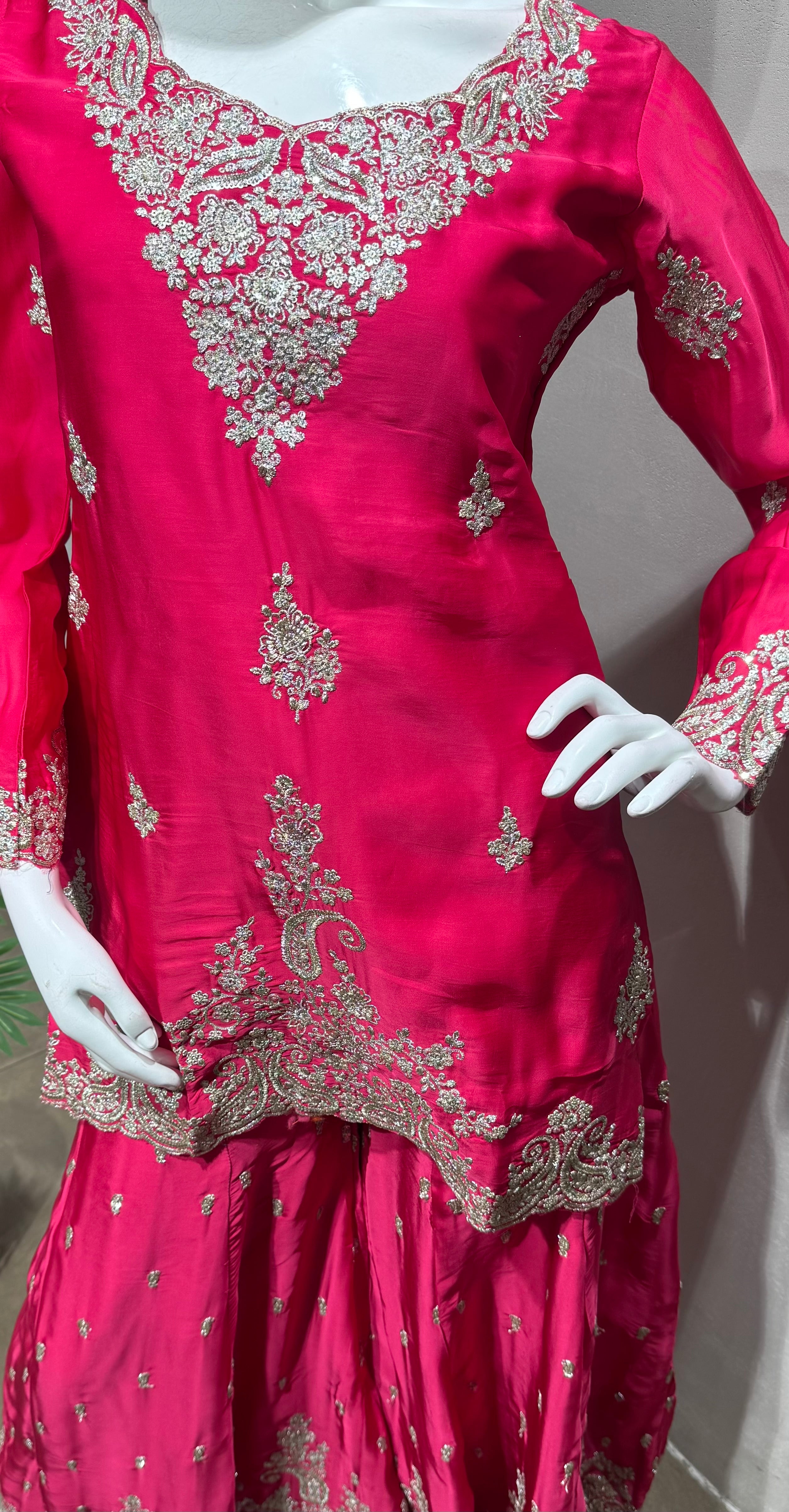 Rani Pink Designer Embroidery Sharara set