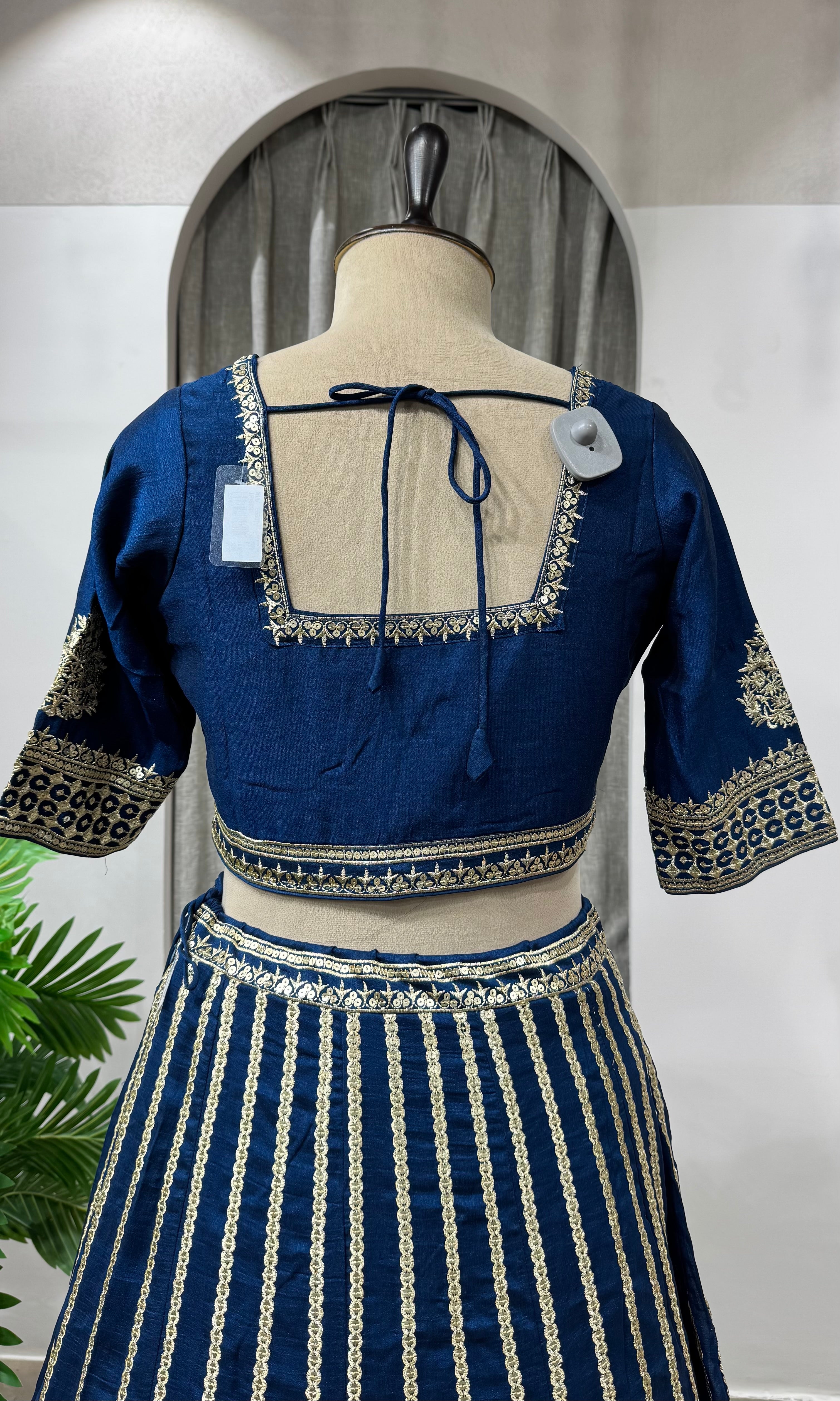 Prussian Blue Art Silk Wedding Lehenga