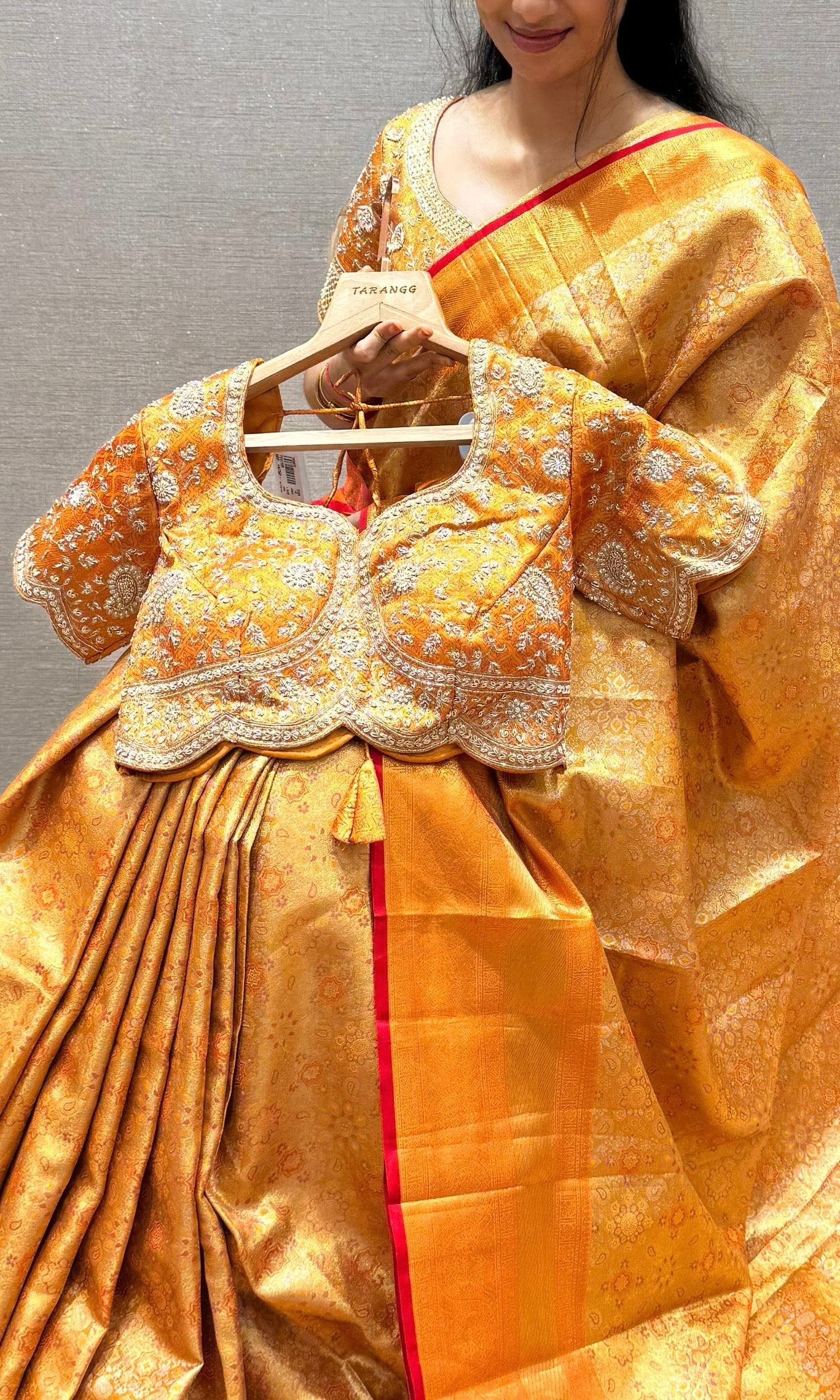 Orange saree with ready blouse