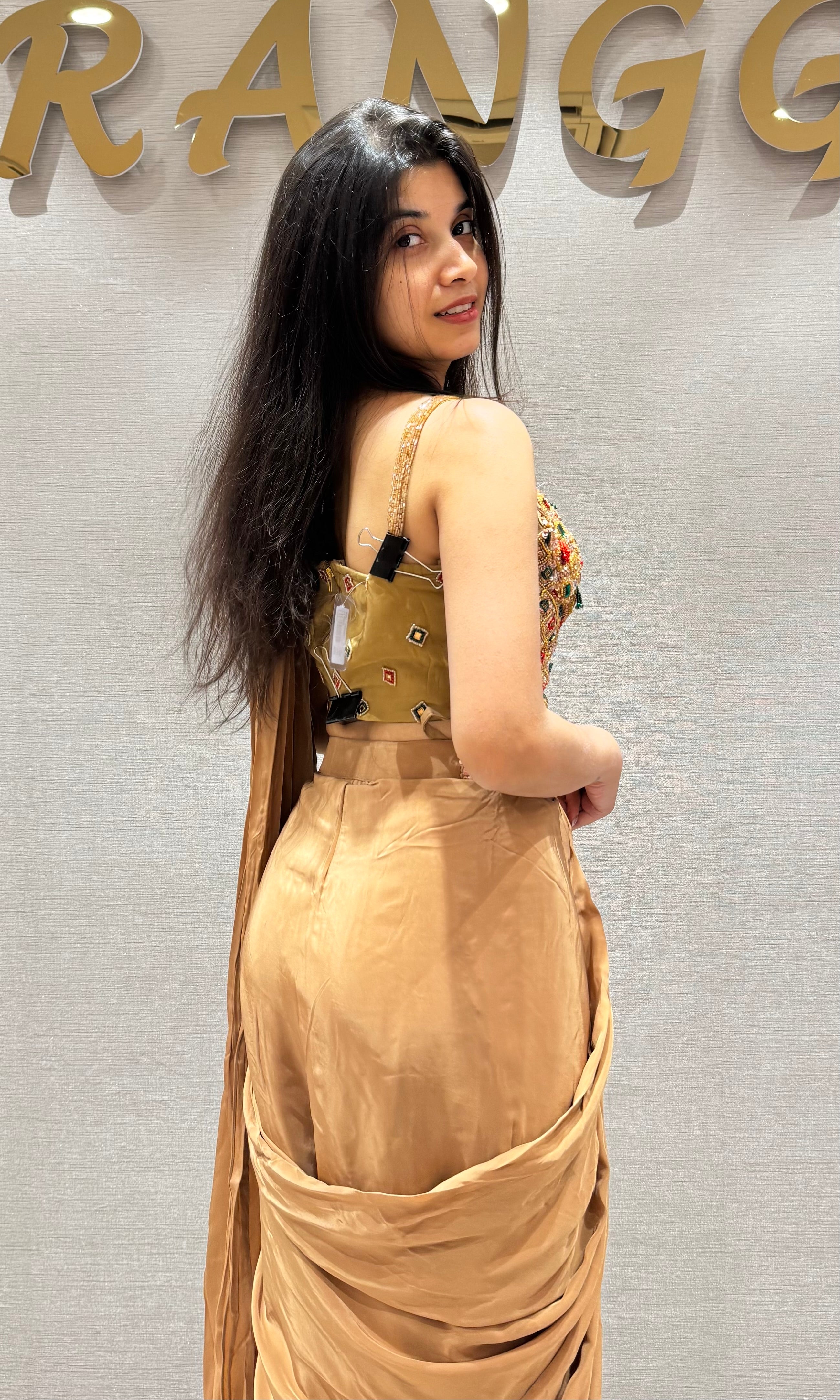 LIGHT BROWN Satin Silk Draped saree