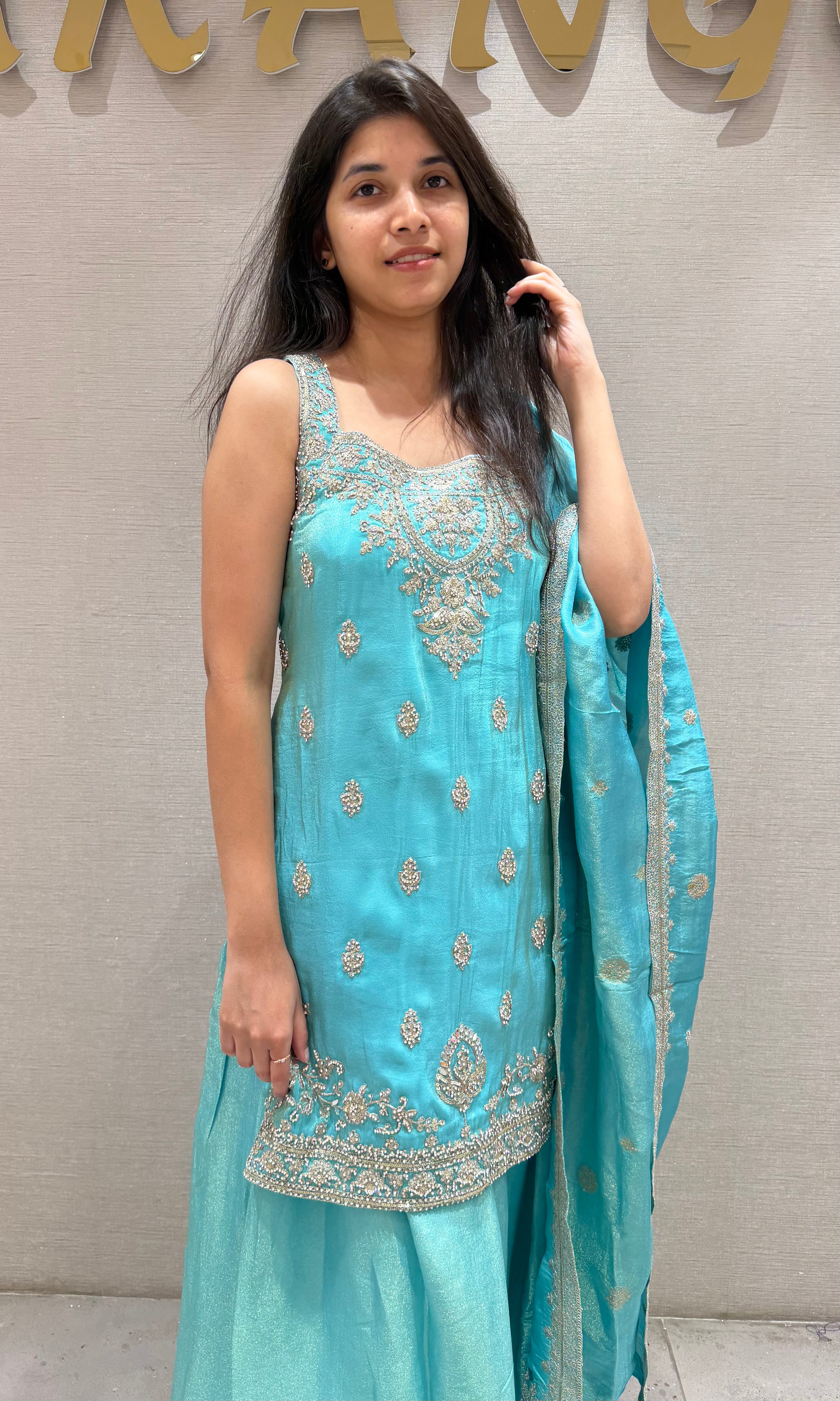 Sea blue EMBROIDERED SHARARA SET