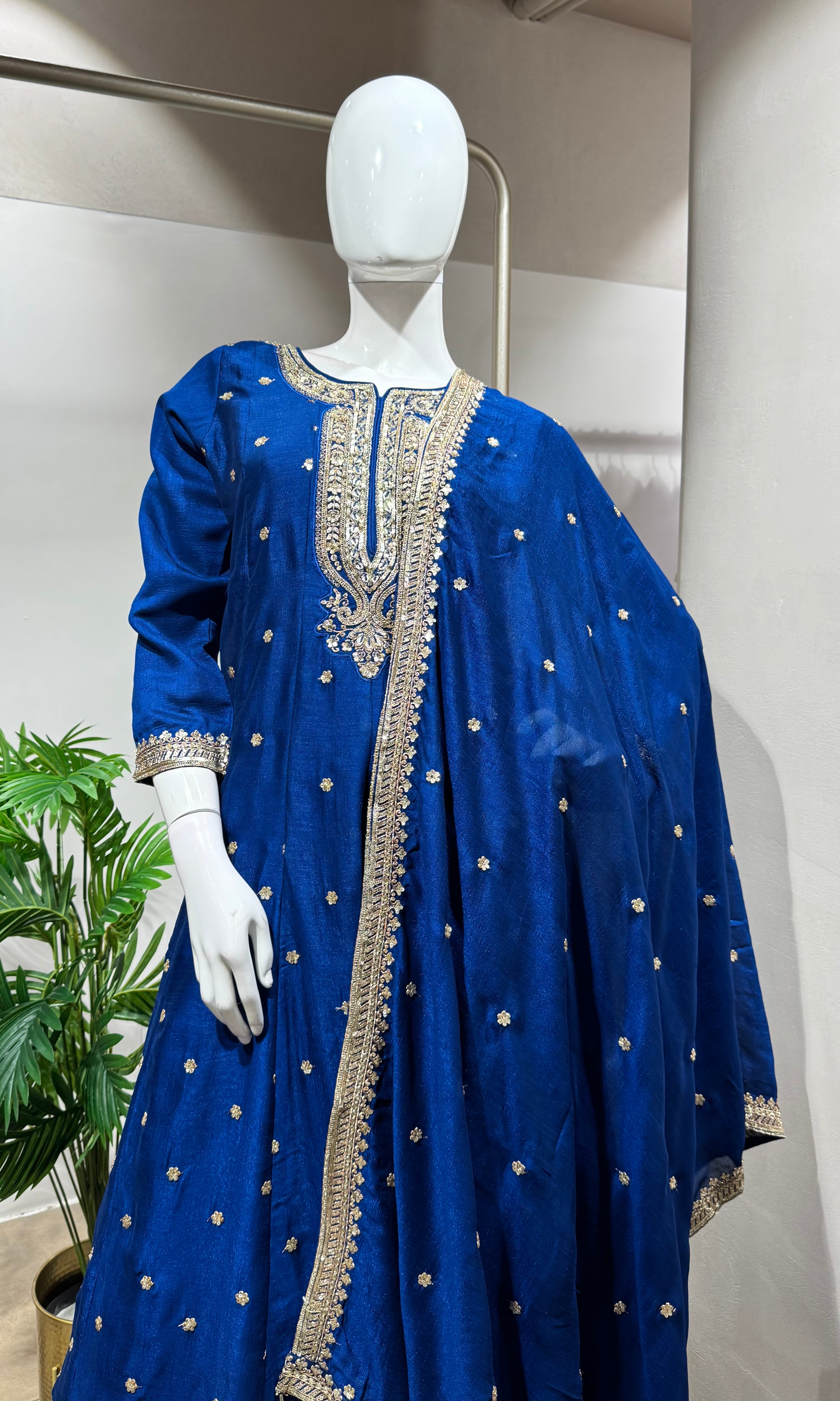 BLUE GOLDEN EMBROIDERY ANARKALI SET