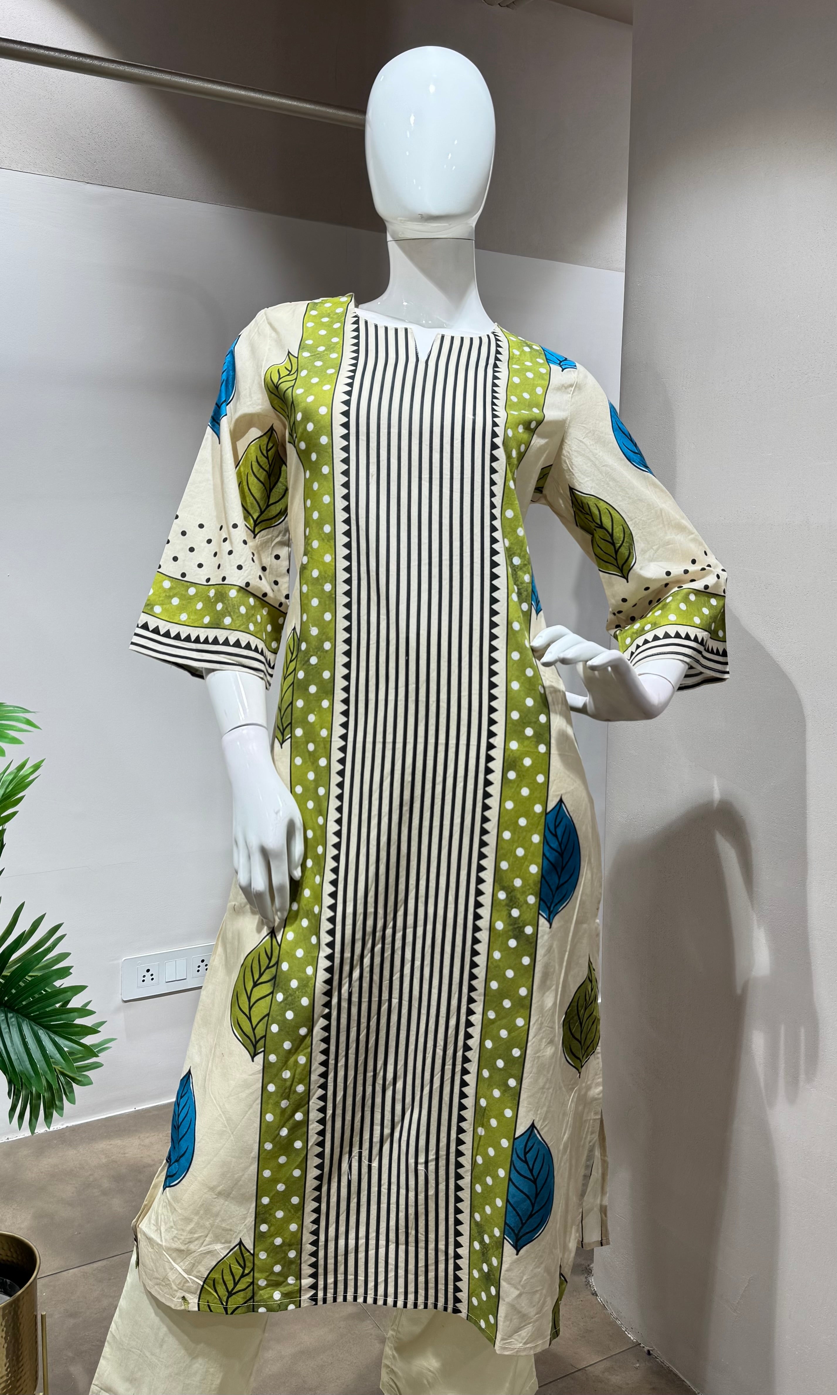 Green digital pattern kurti with pants