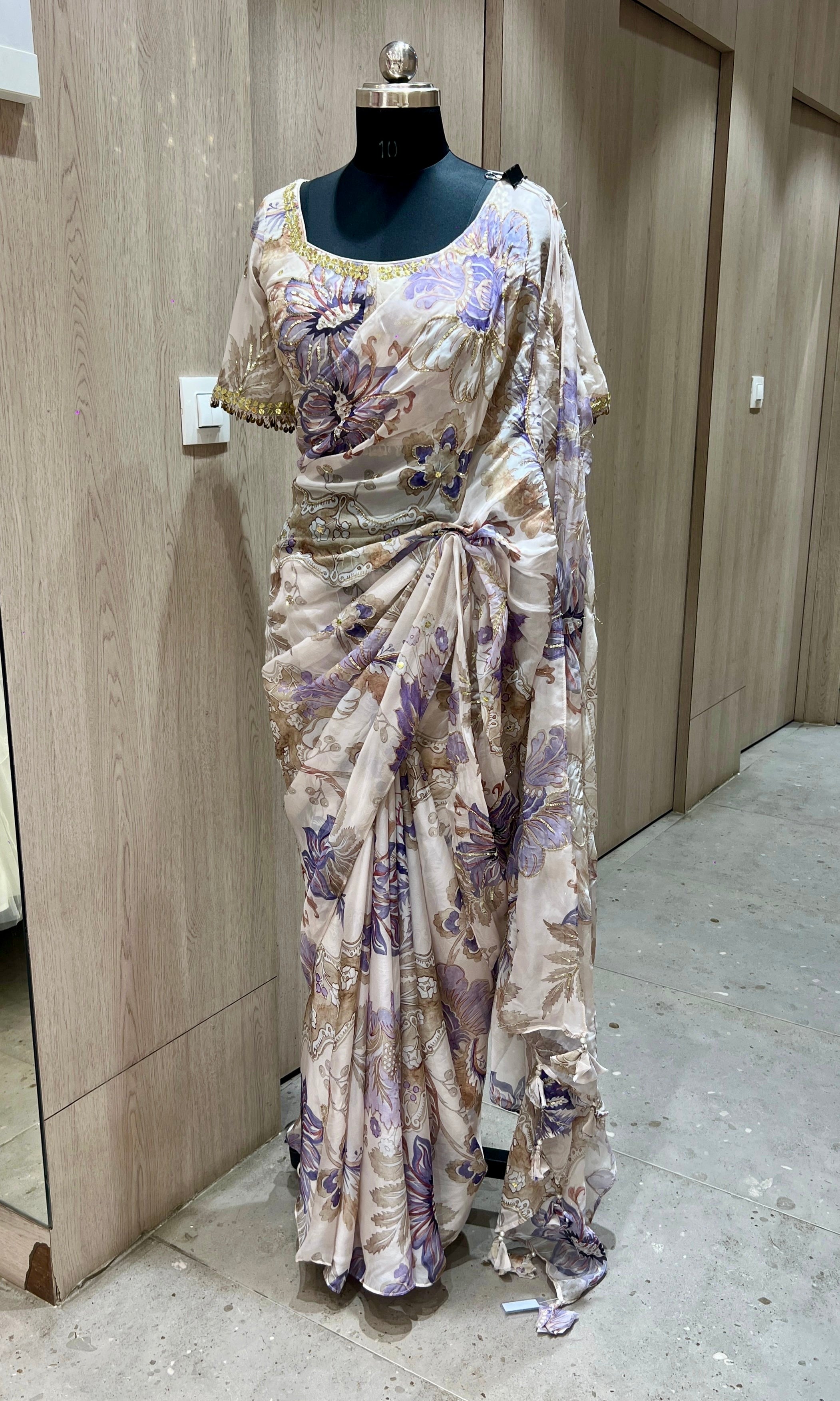 Grey saree with ready blouse