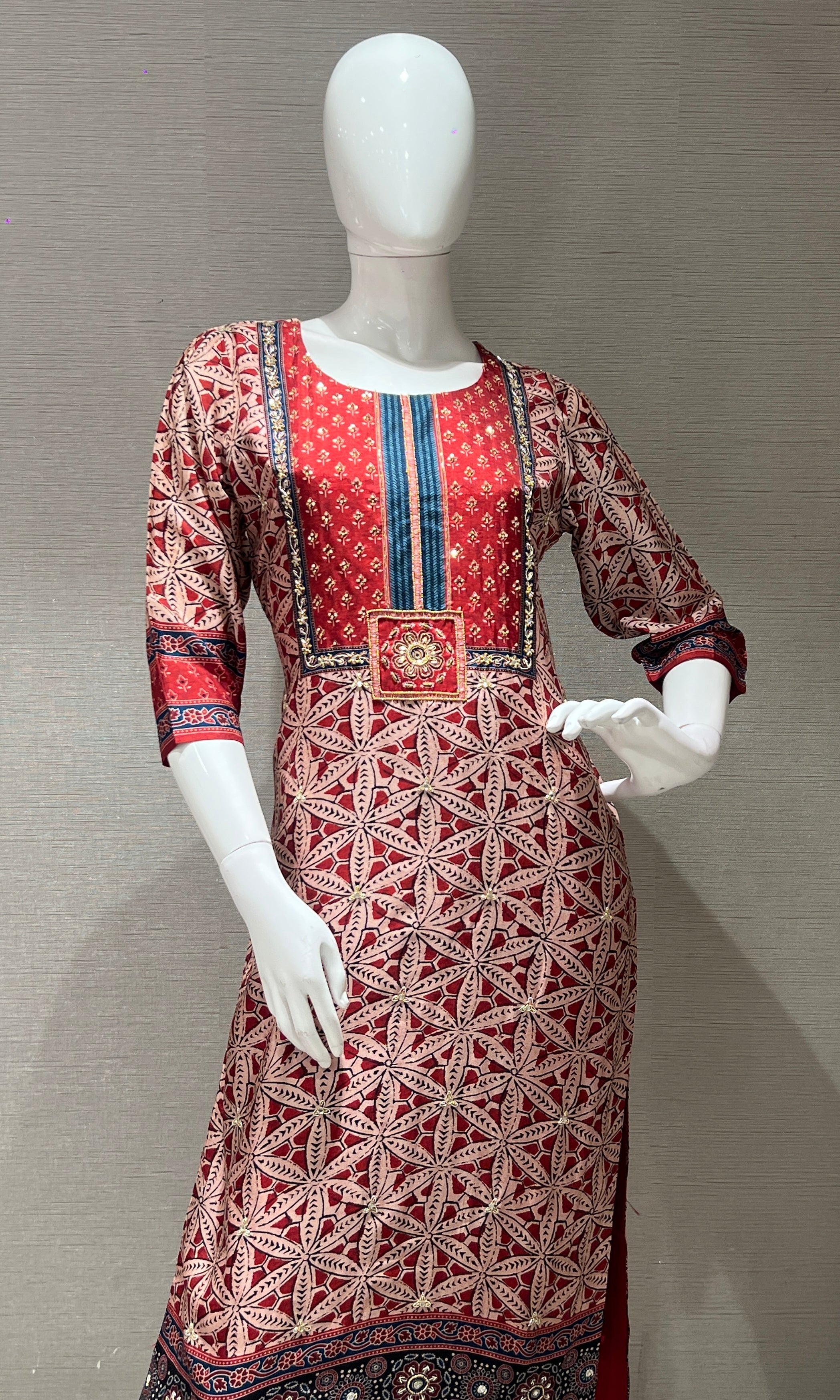 Rust Printed Kurta Set