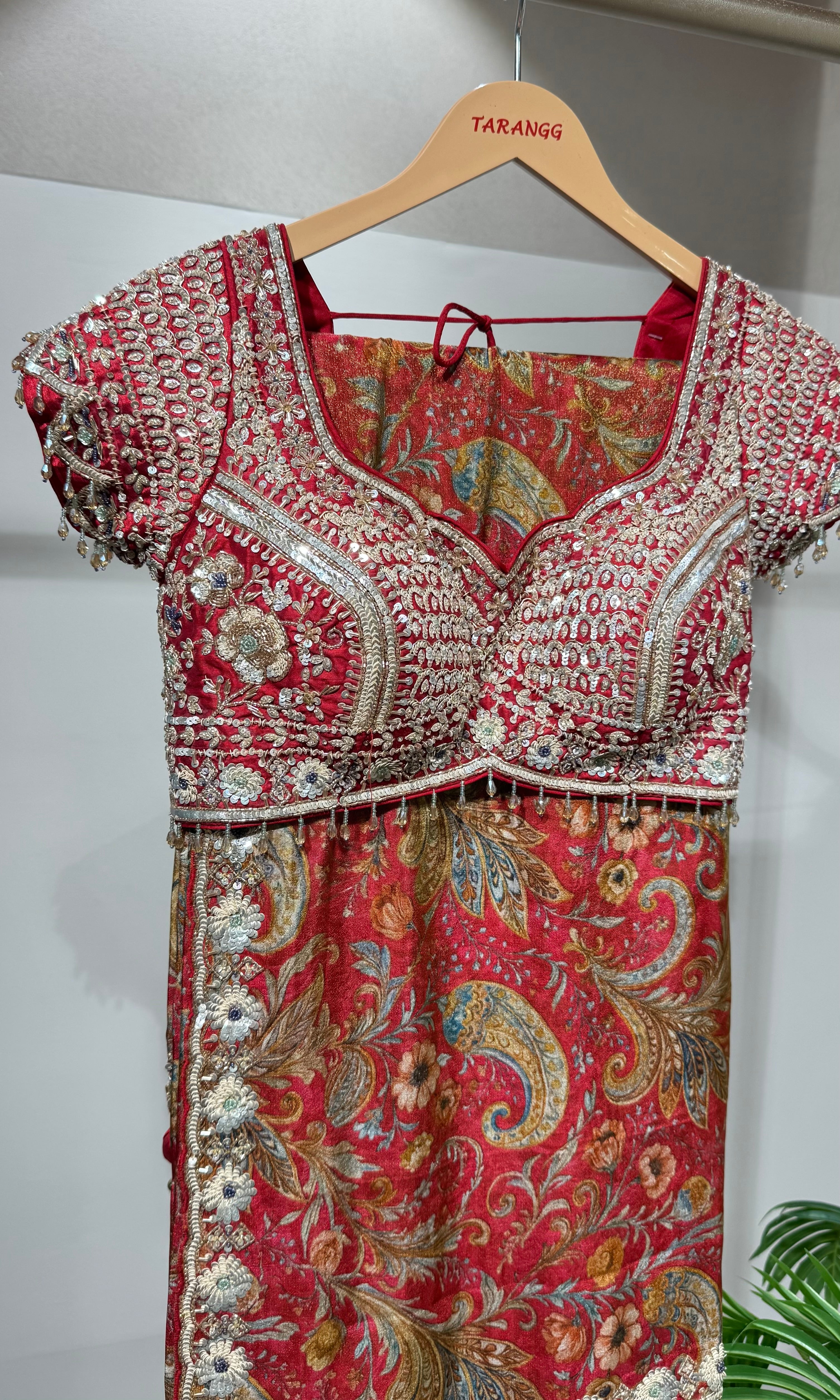 Red DESIGNED saree with EMBROIDERED blouse