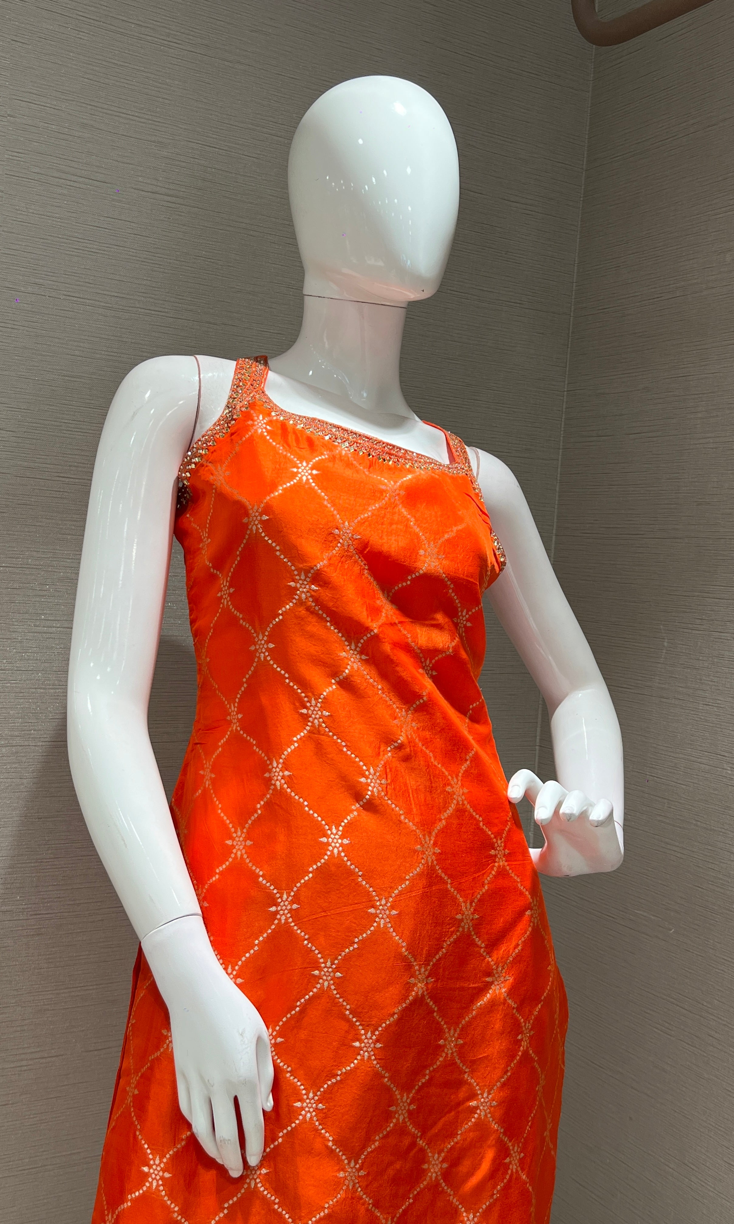 orange and gold banarasi silk kurta set