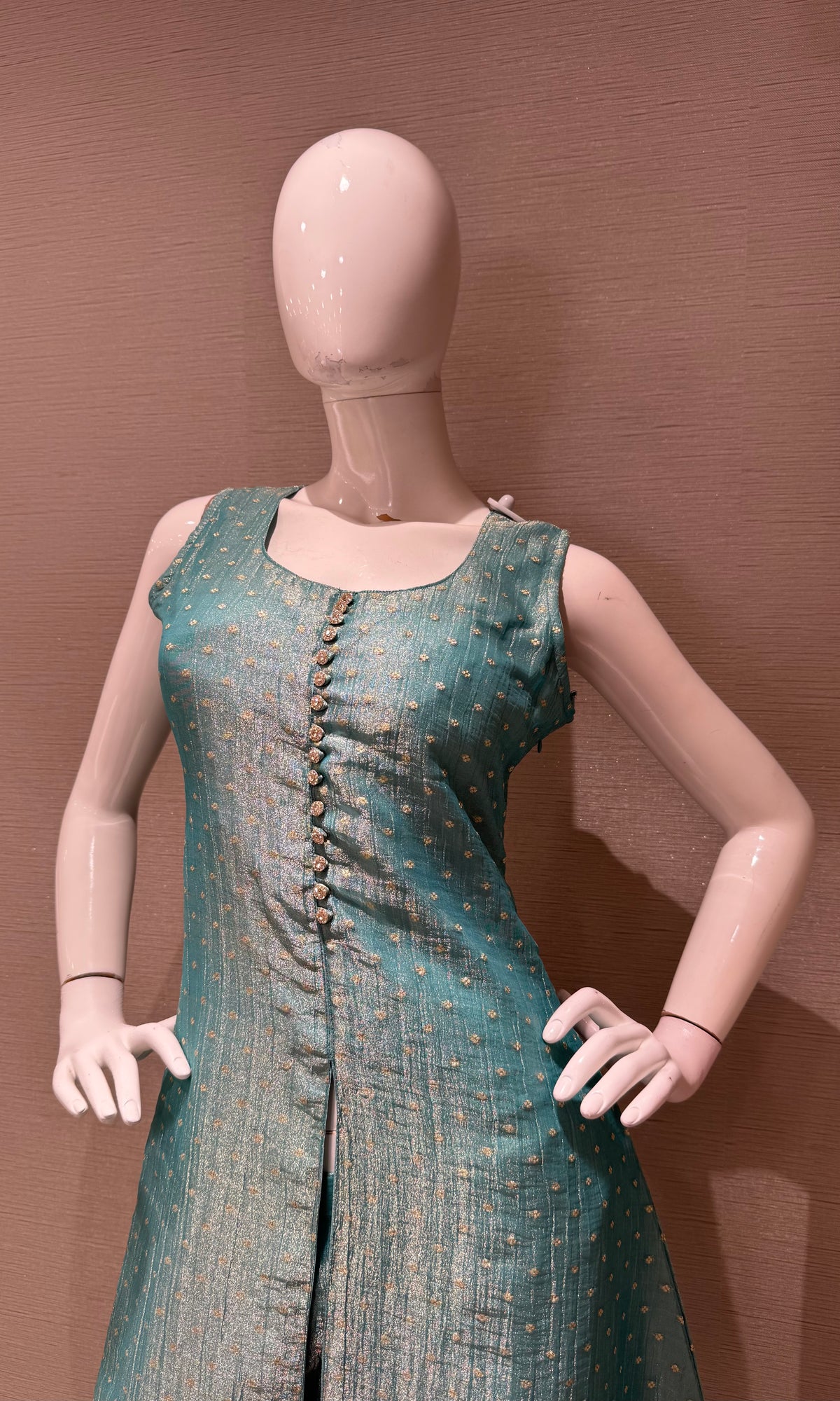 Blue Shimmer Anarkali Set with Sheer Dupatta