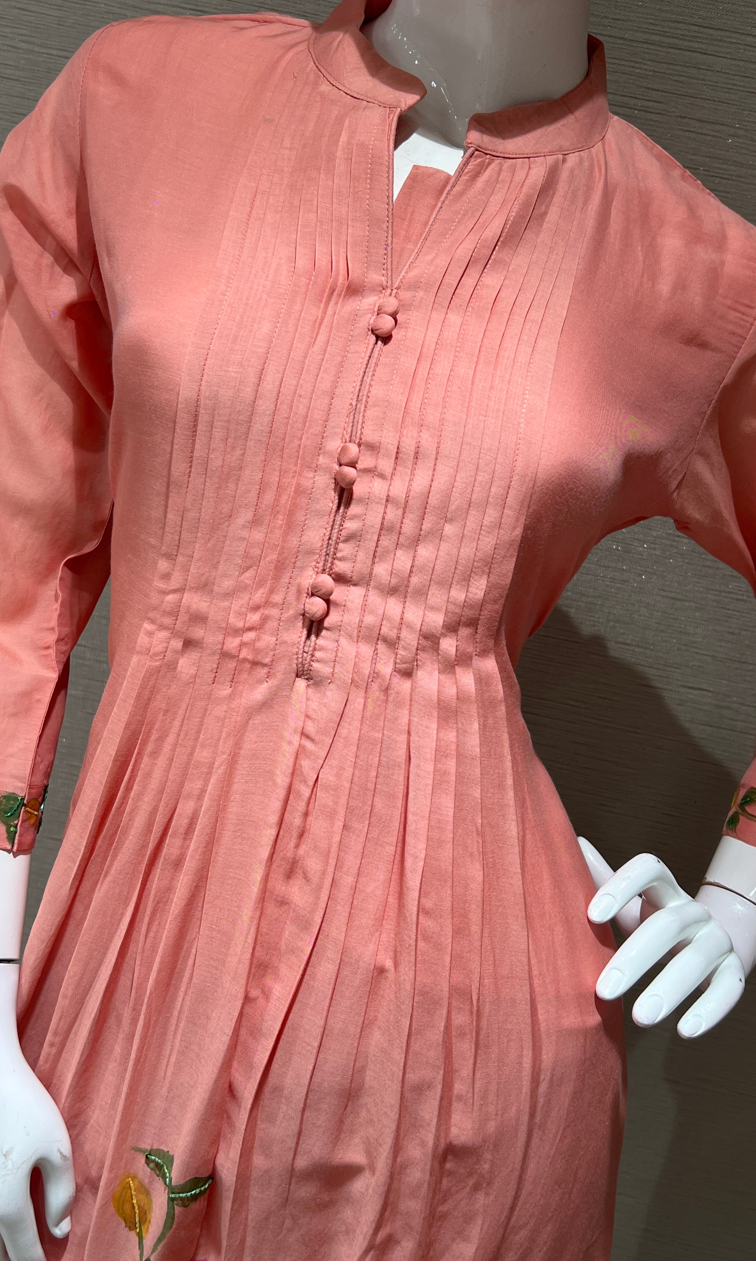 Onion pink FLORAL MUL CHANDERI KURTA SET