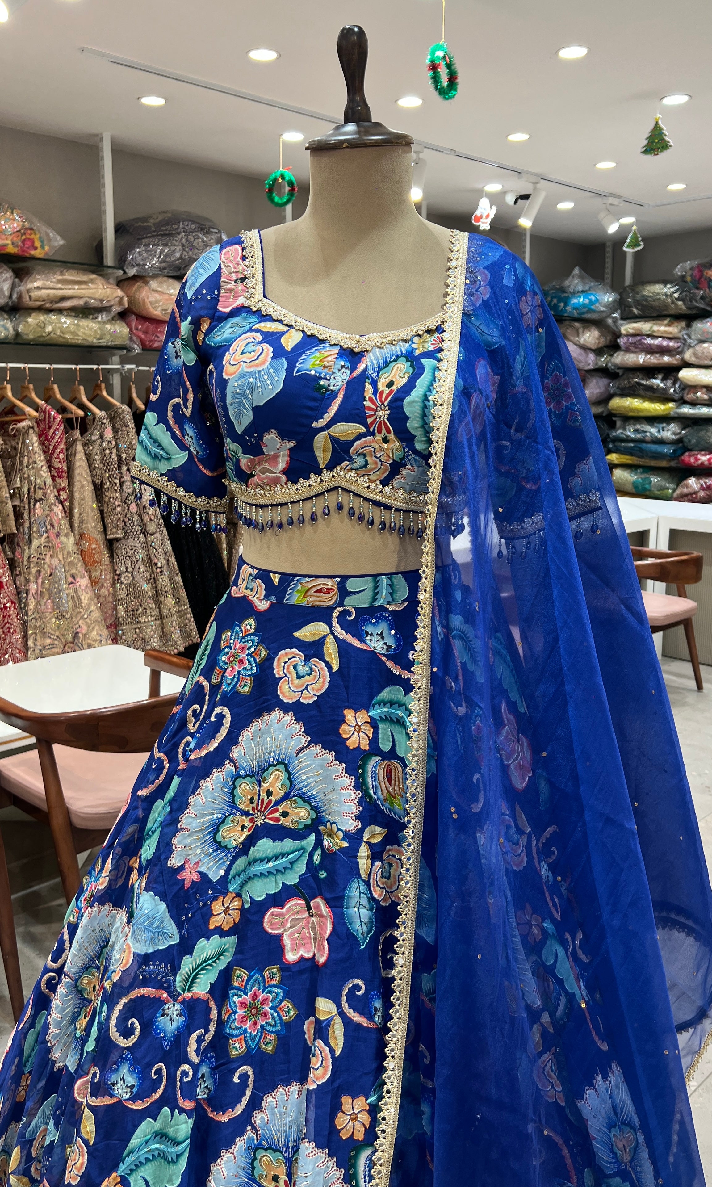 Royal Blue Floral Embroidered Lehenga