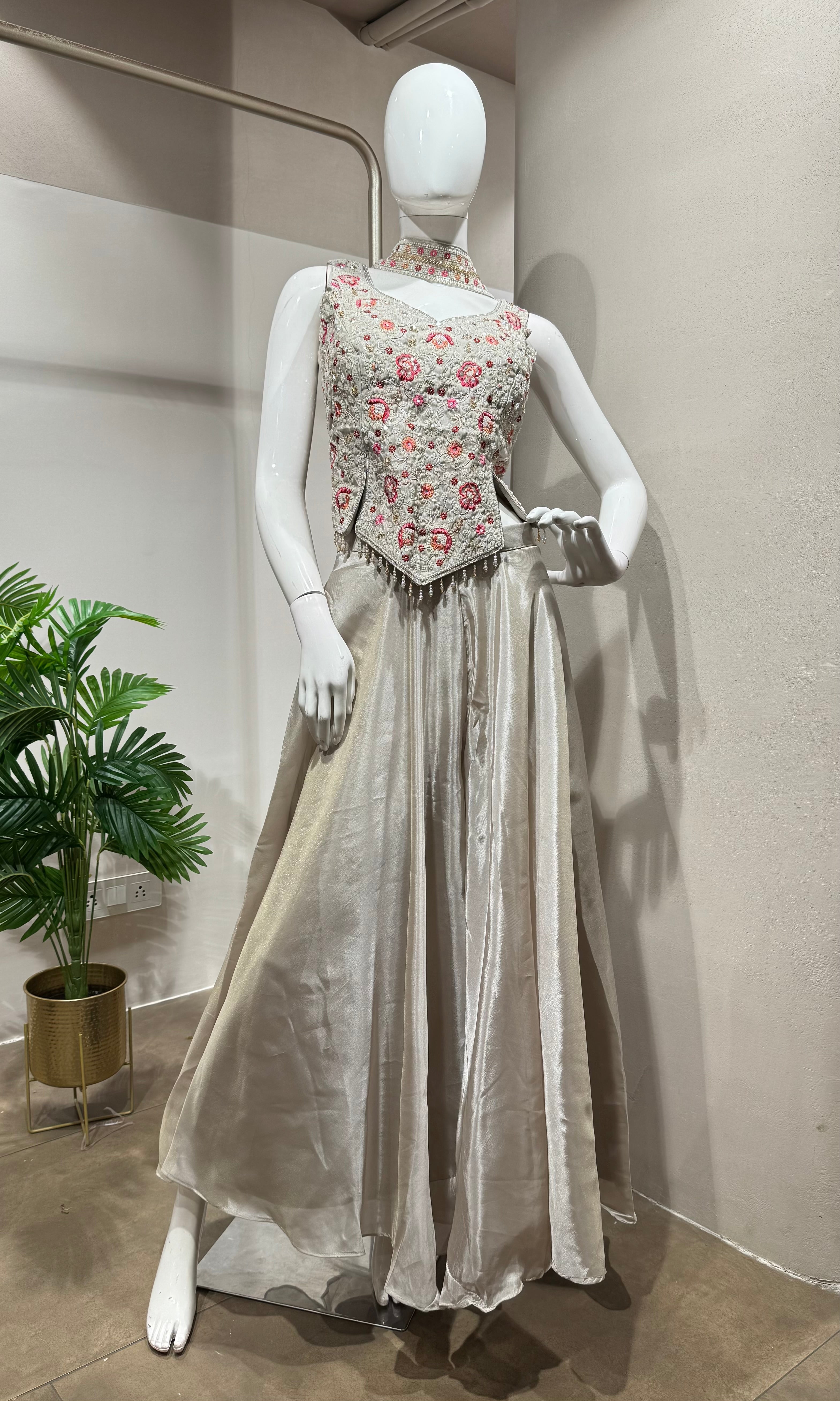 Cream Tissue with Embroidered PALAZZO