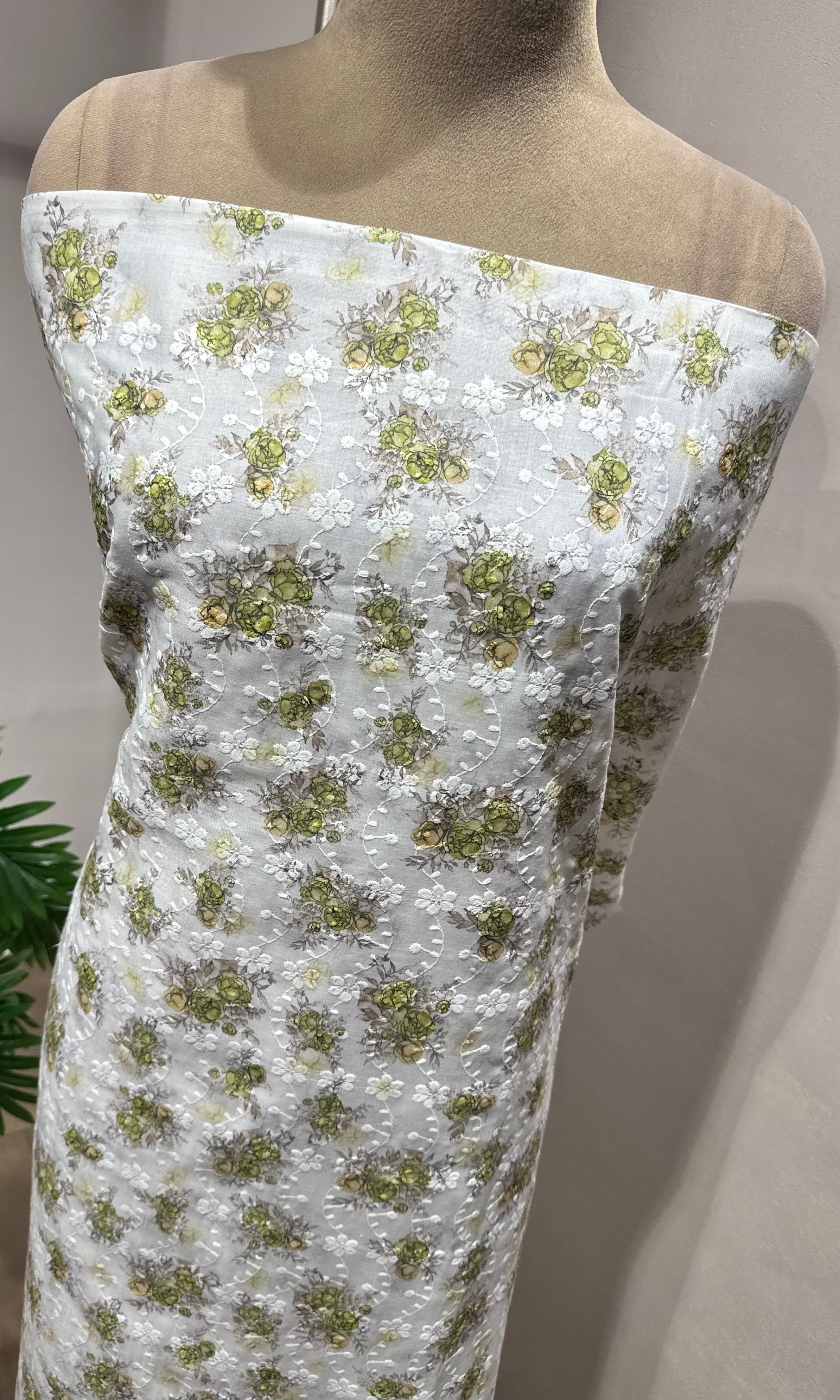 GREEN CHIKANKARI DRESS MATERIAL