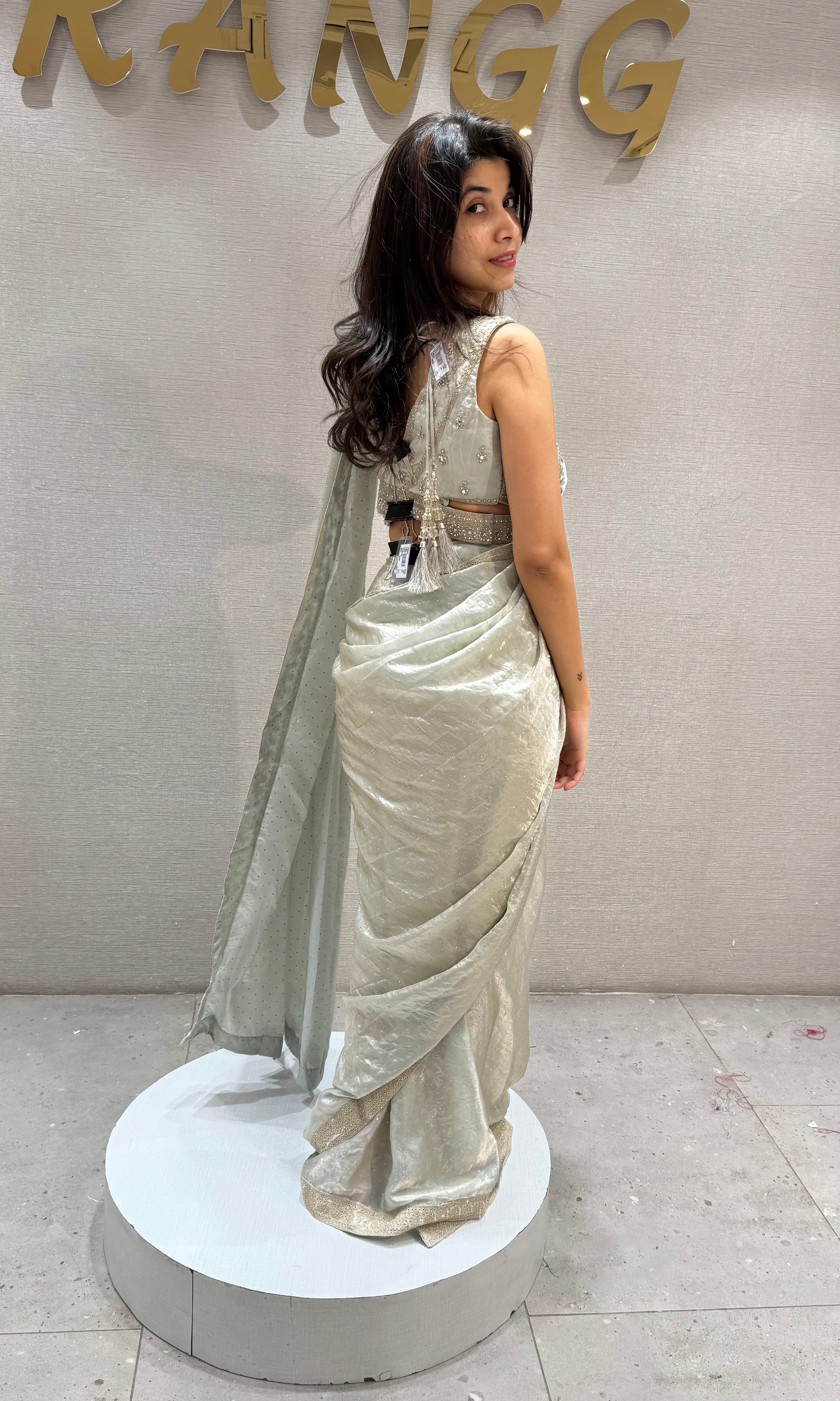 Grey Sequin Saree with Beaded Corset