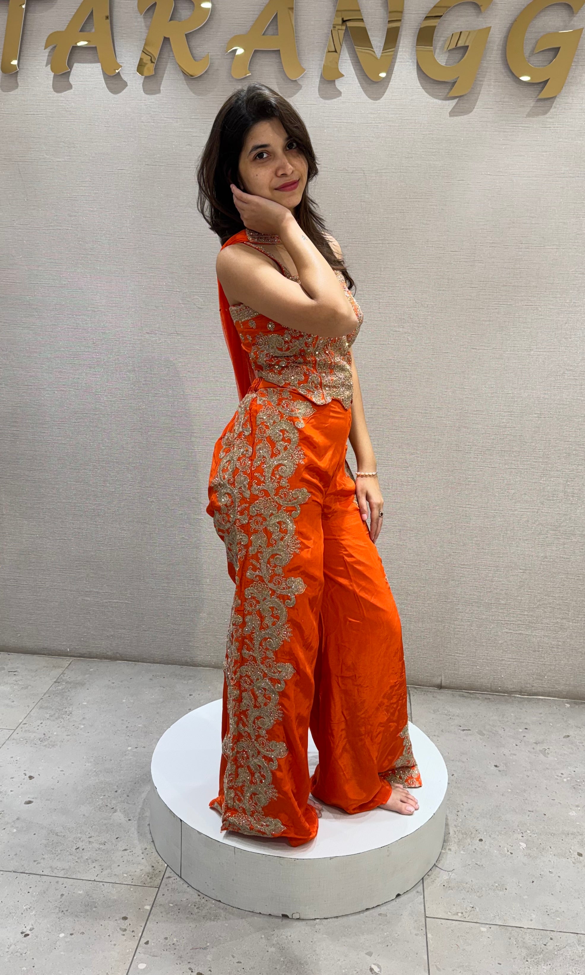 Orange golden Indo Western palazzo set