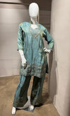 GREEN SHIMMER TISSUE SALWAR WITH FARSI PANTS