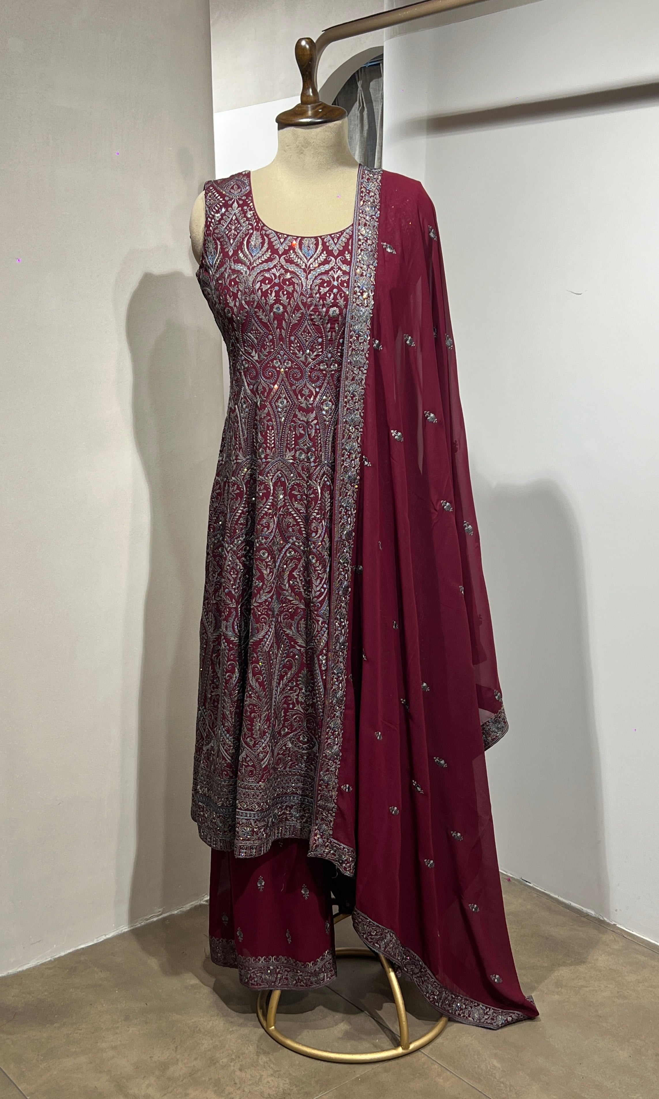 Maroon ANARKALI WITH PALAZZO PANTS