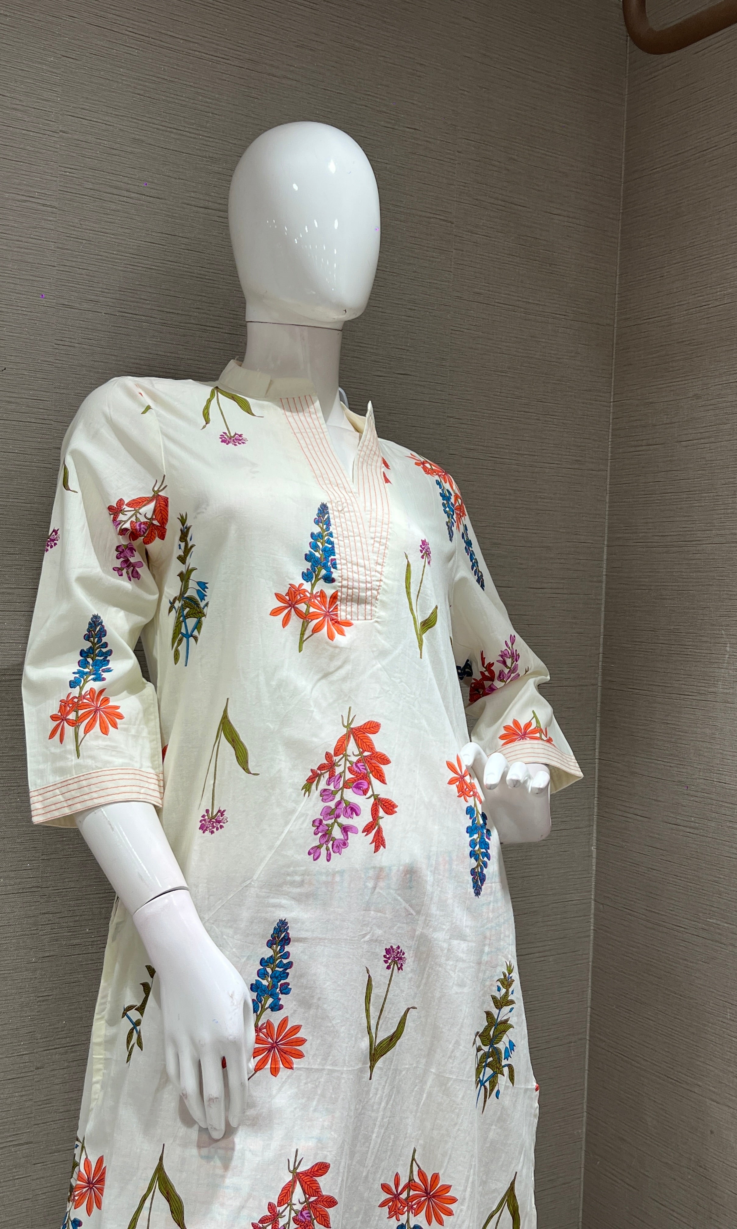 HALF white FLORAL KURTI SET