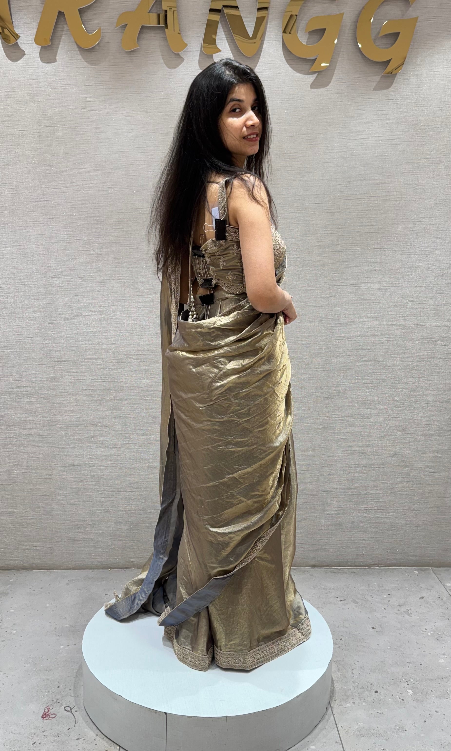 GREY Draped Saree with Embroidered blouse