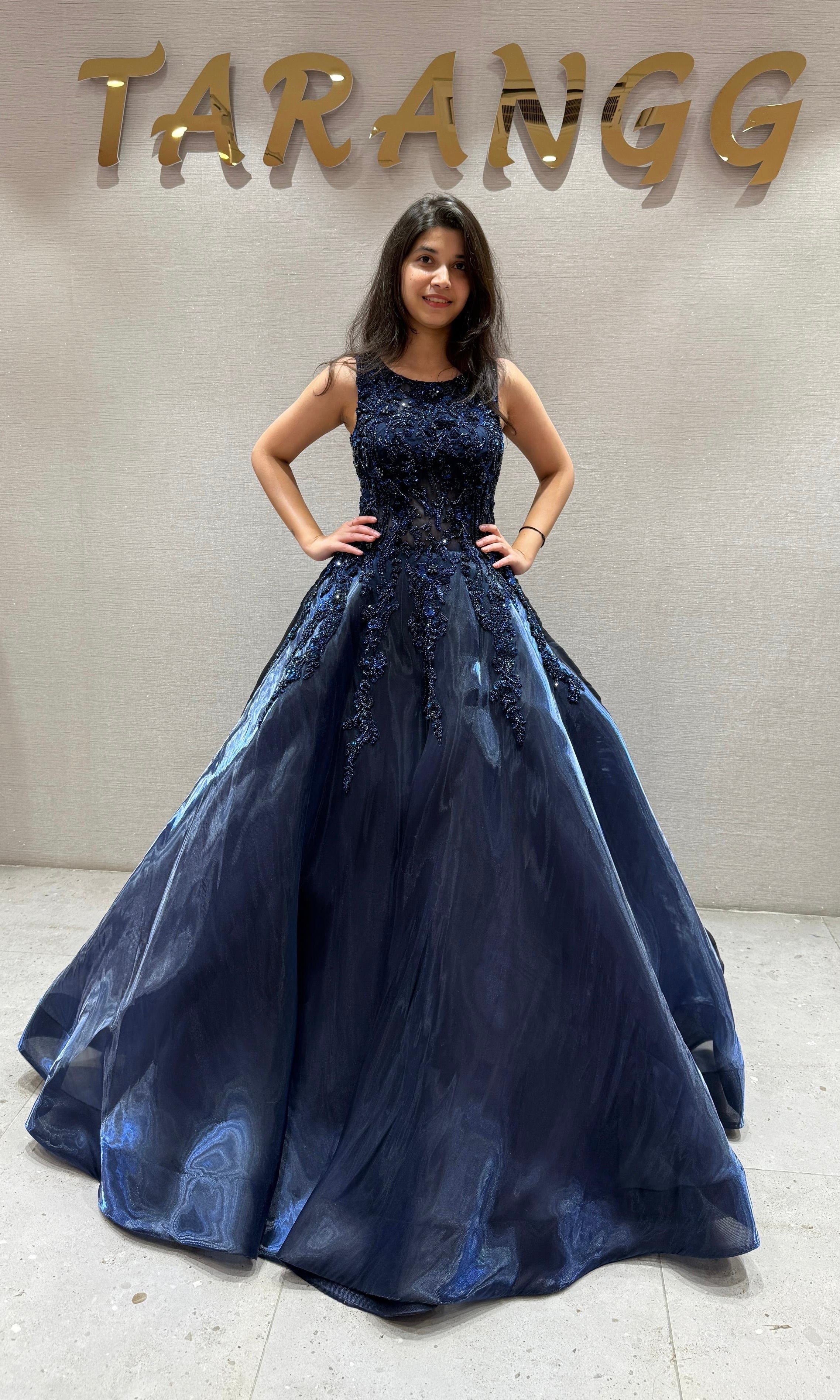 Midnight Shimmer Floral Ball Gown