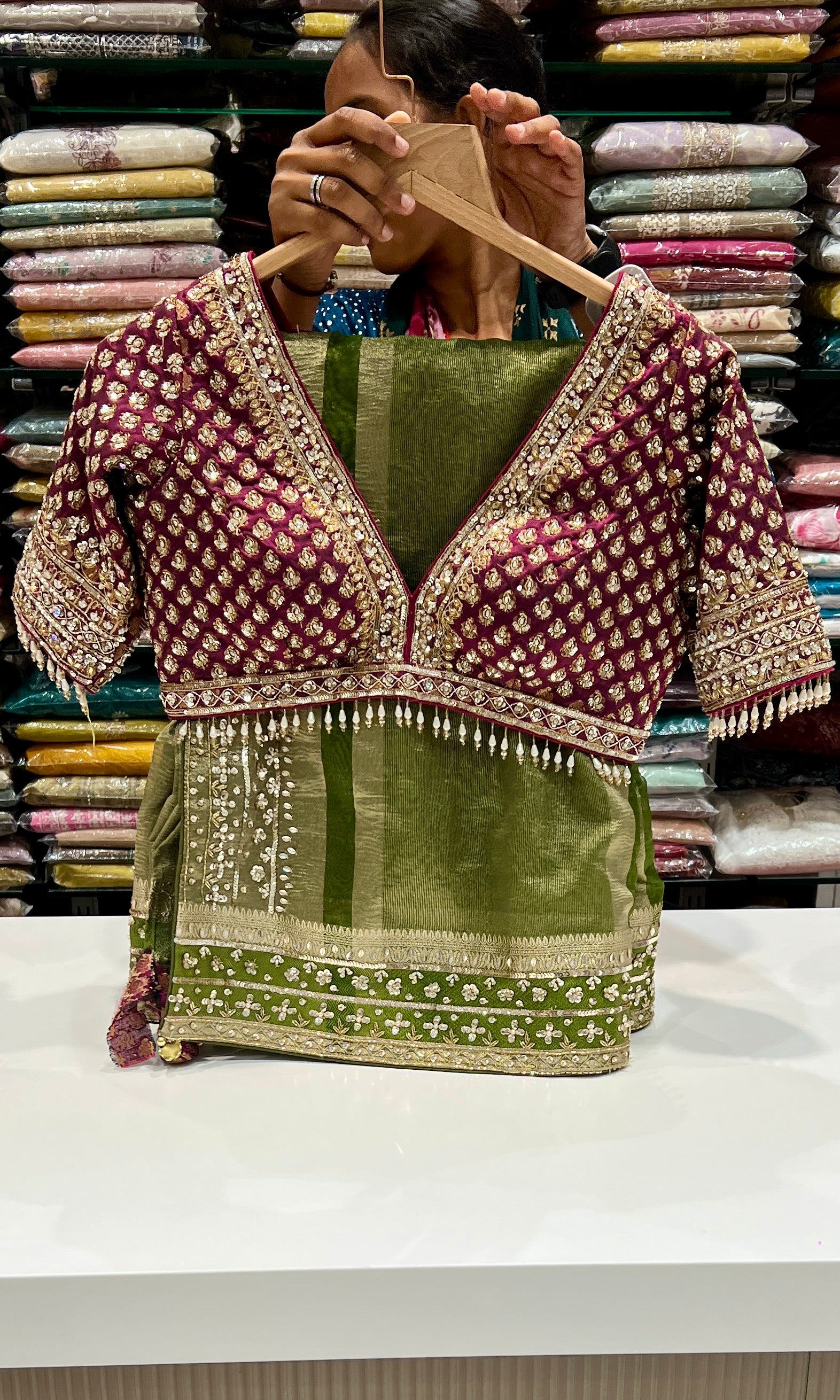 Purple saree with ready blouse