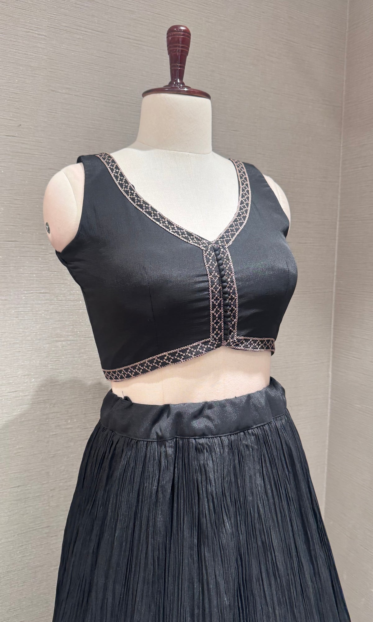 Black Embroidered Crop Top Lehenga Set with Maxi Shrug