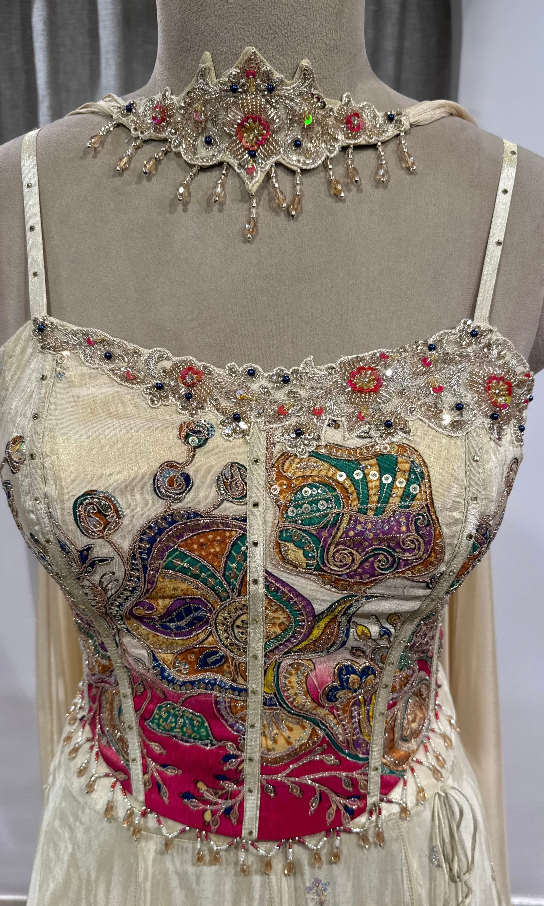 White and Pink corset Floral Lehenga