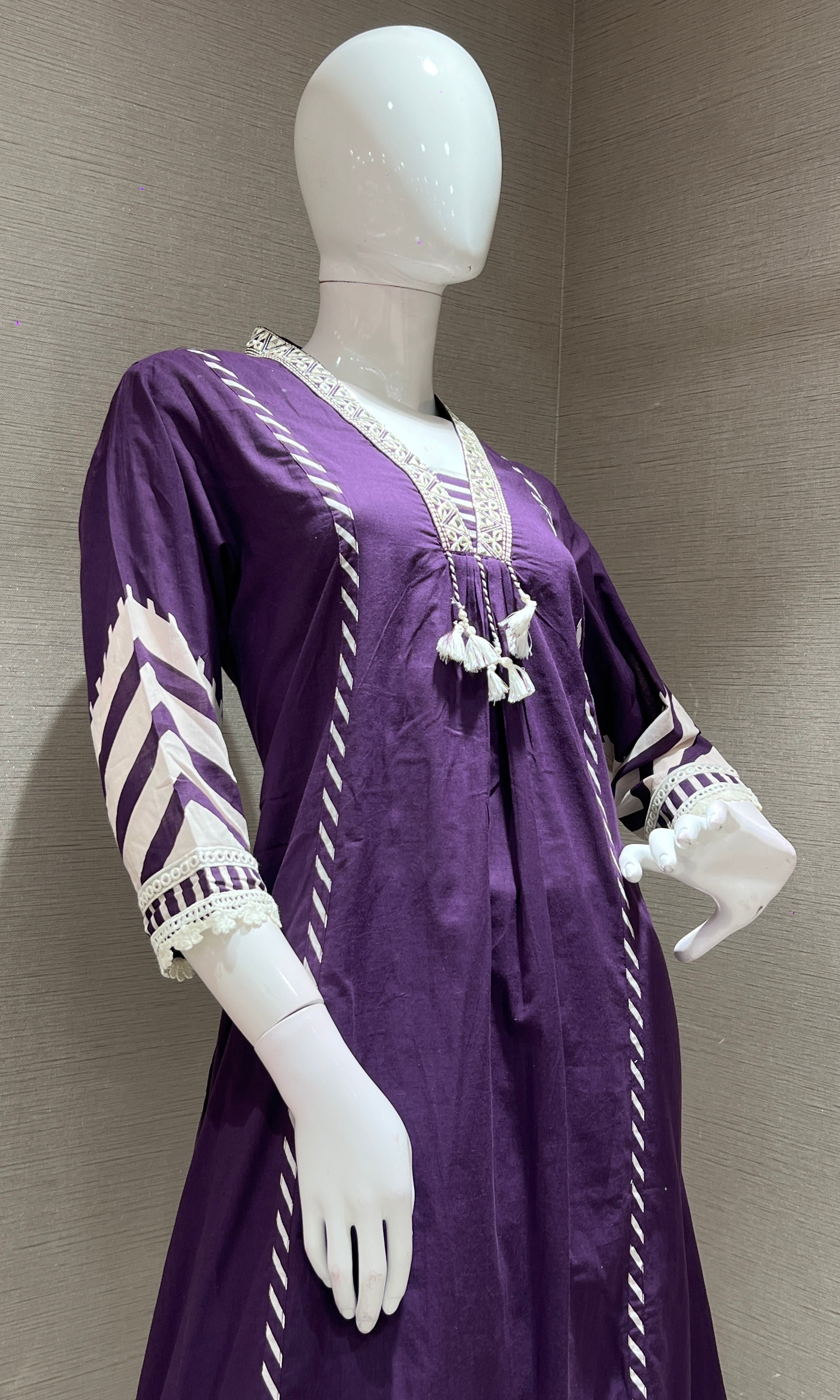 PURPLE ethnic white lace kurta set